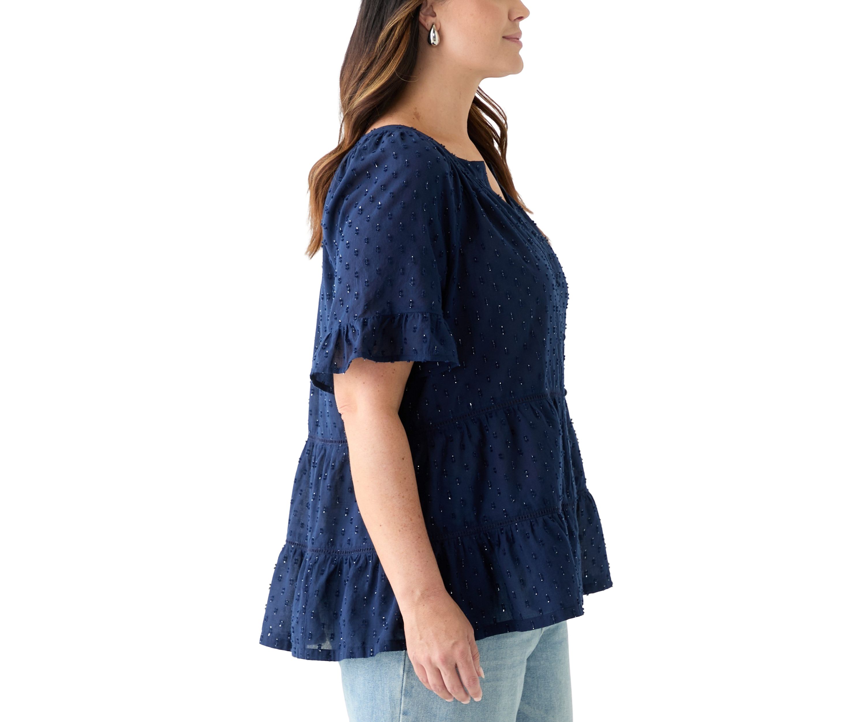 Plus Size Bell Sleeve Button Front Woven Blouse