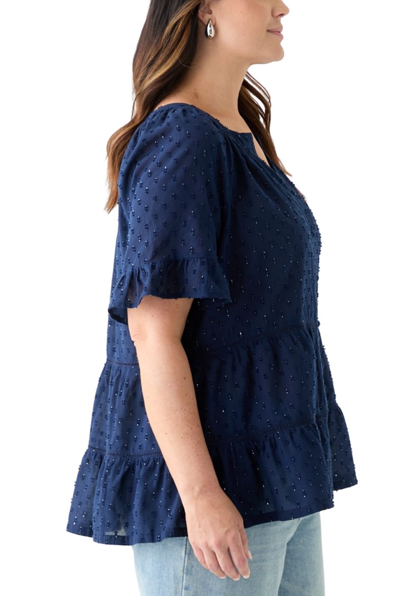 Plus Size Bell Sleeve Button Front Woven Blouse