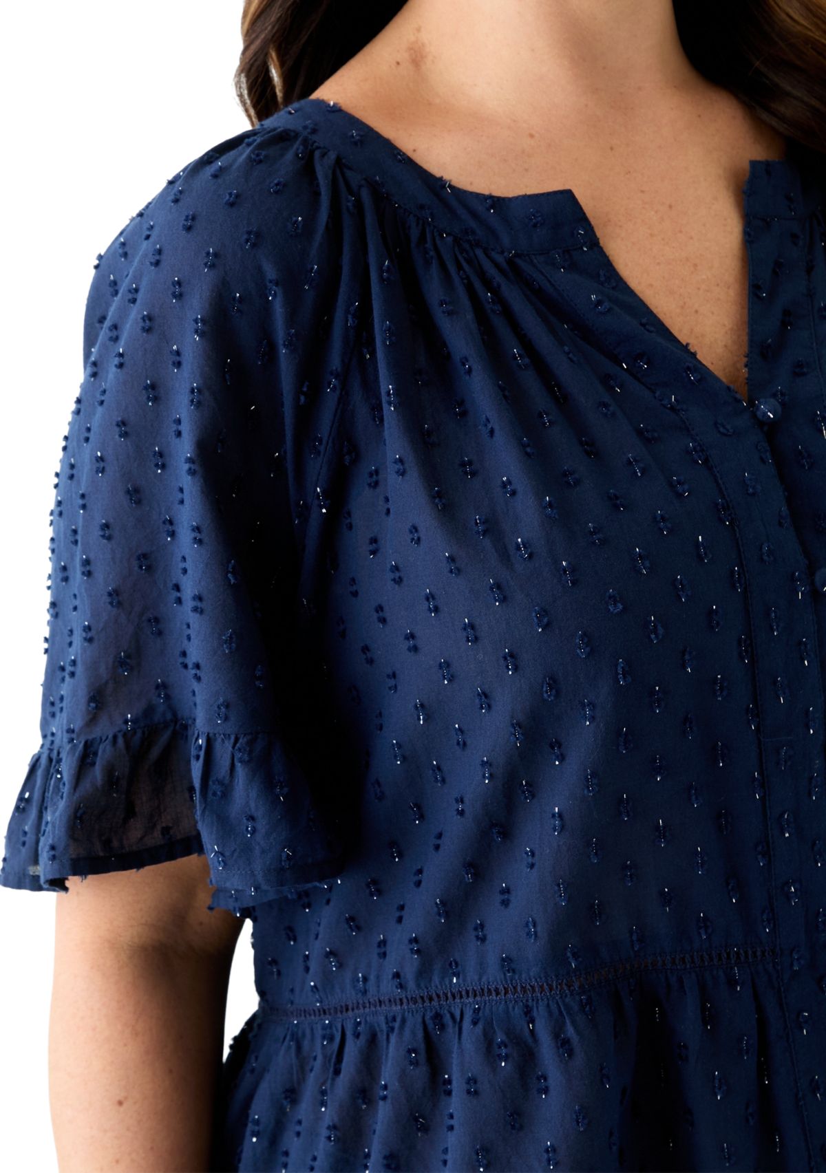 Plus Size Bell Sleeve Button Front Woven Blouse