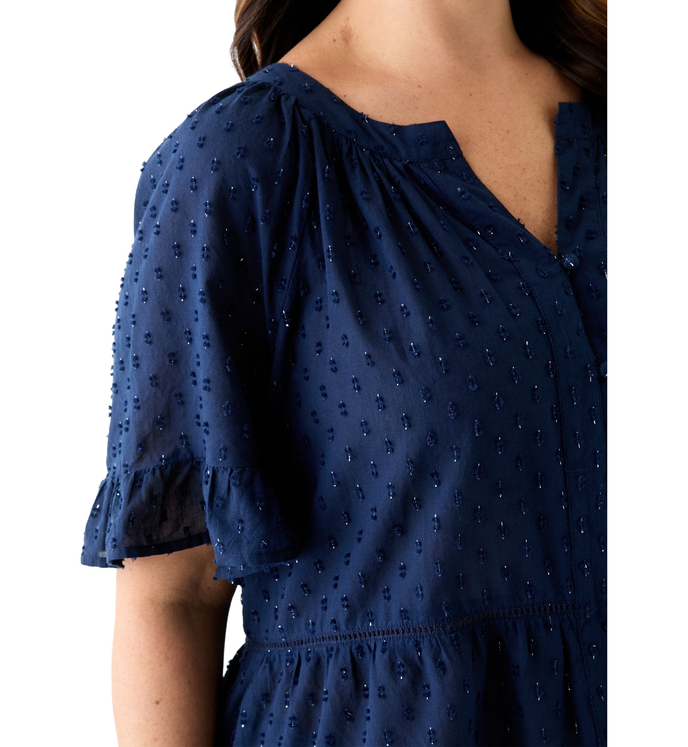 Plus Size Bell Sleeve Button Front Woven Blouse