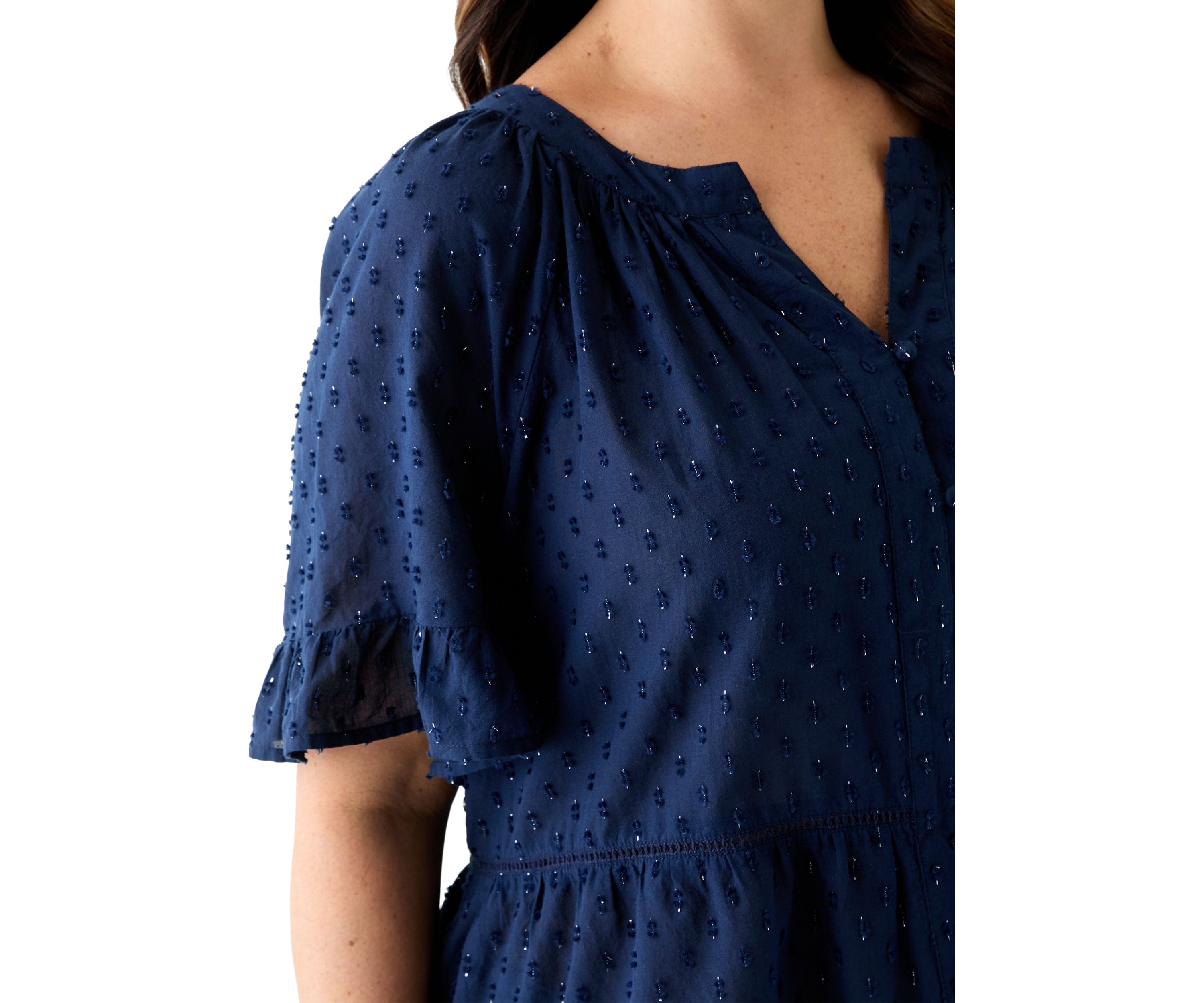Plus Size Bell Sleeve Button Front Woven Blouse