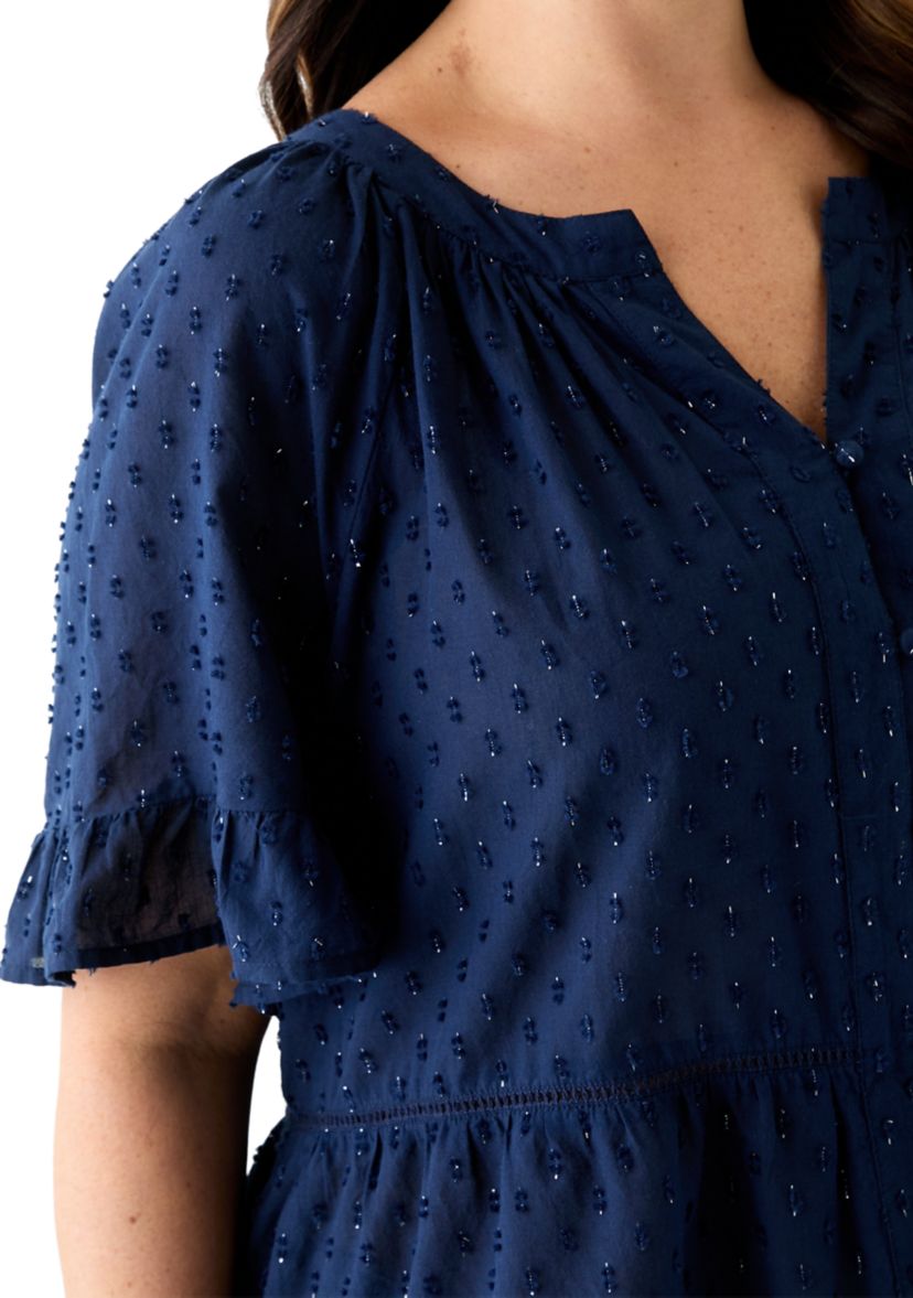 Plus Size Bell Sleeve Button Front Woven Blouse