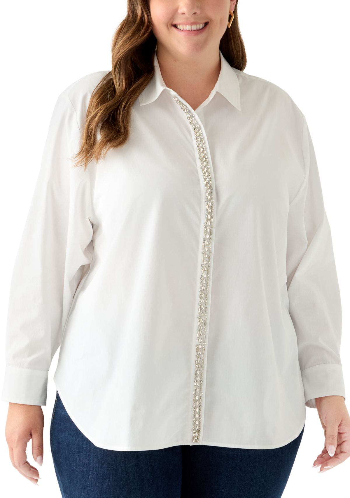 Plus Size Embellished Button Front Top