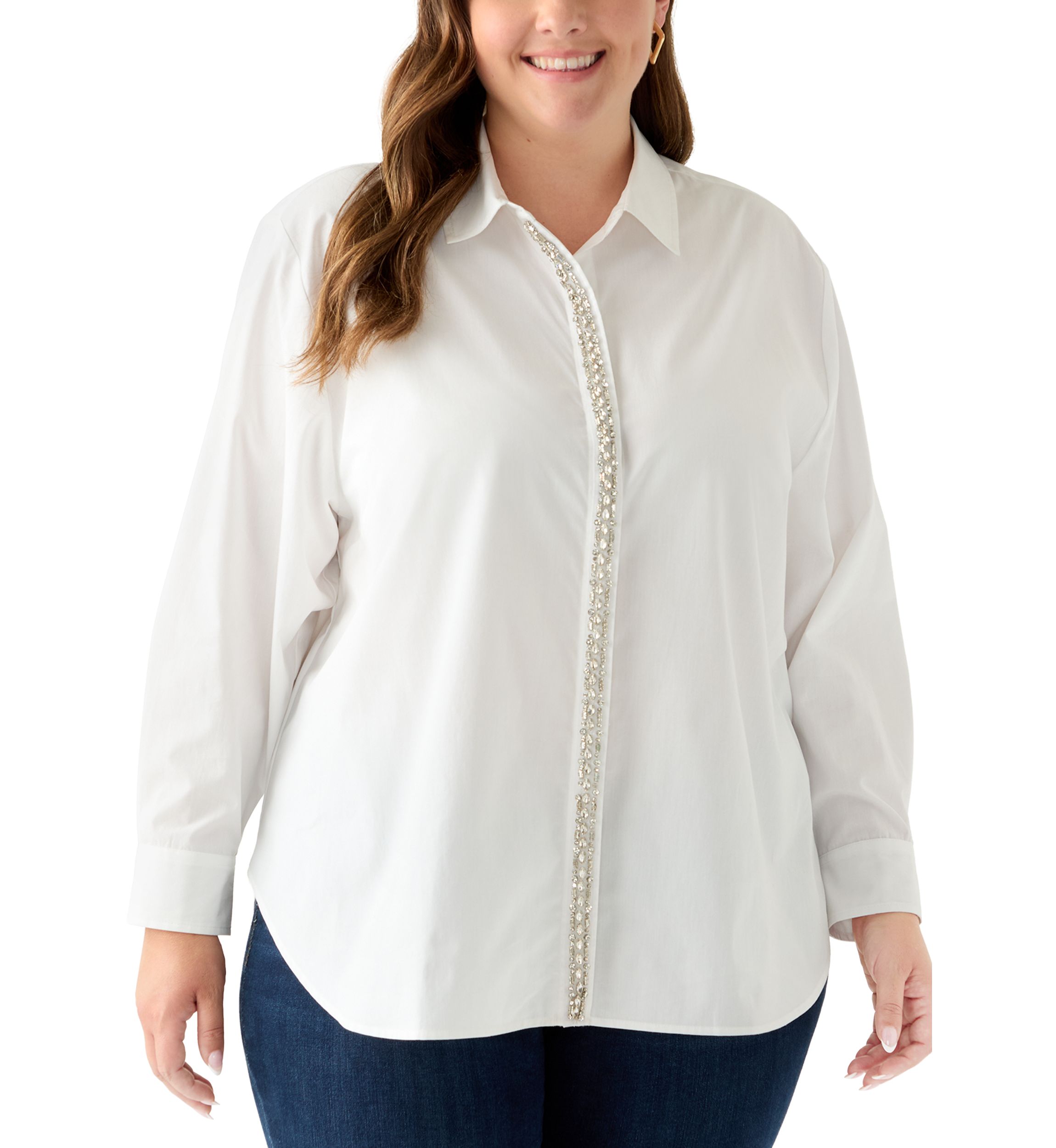 Plus Size Embellished Button Front Top