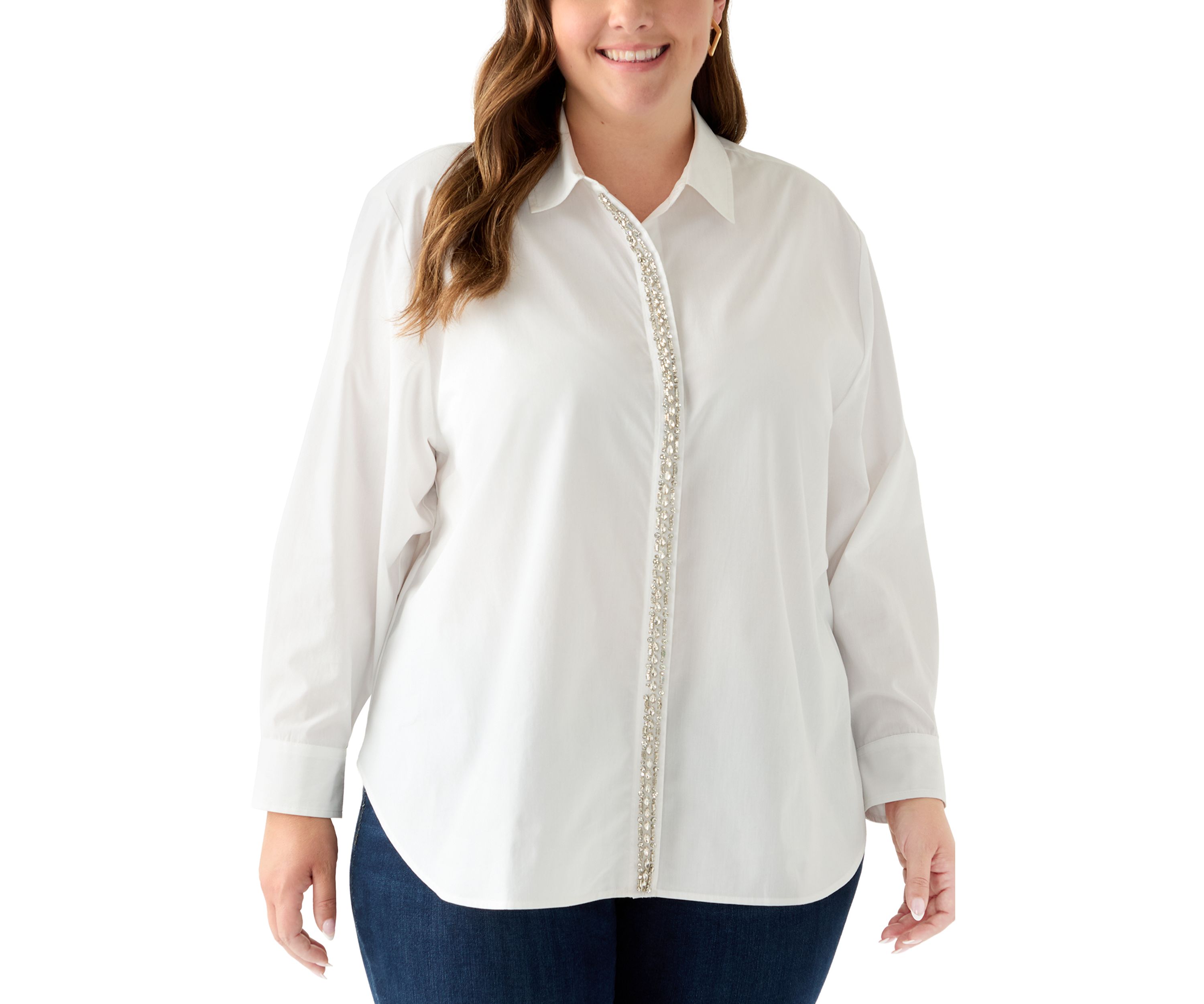 Plus Size Embellished Button Front Top