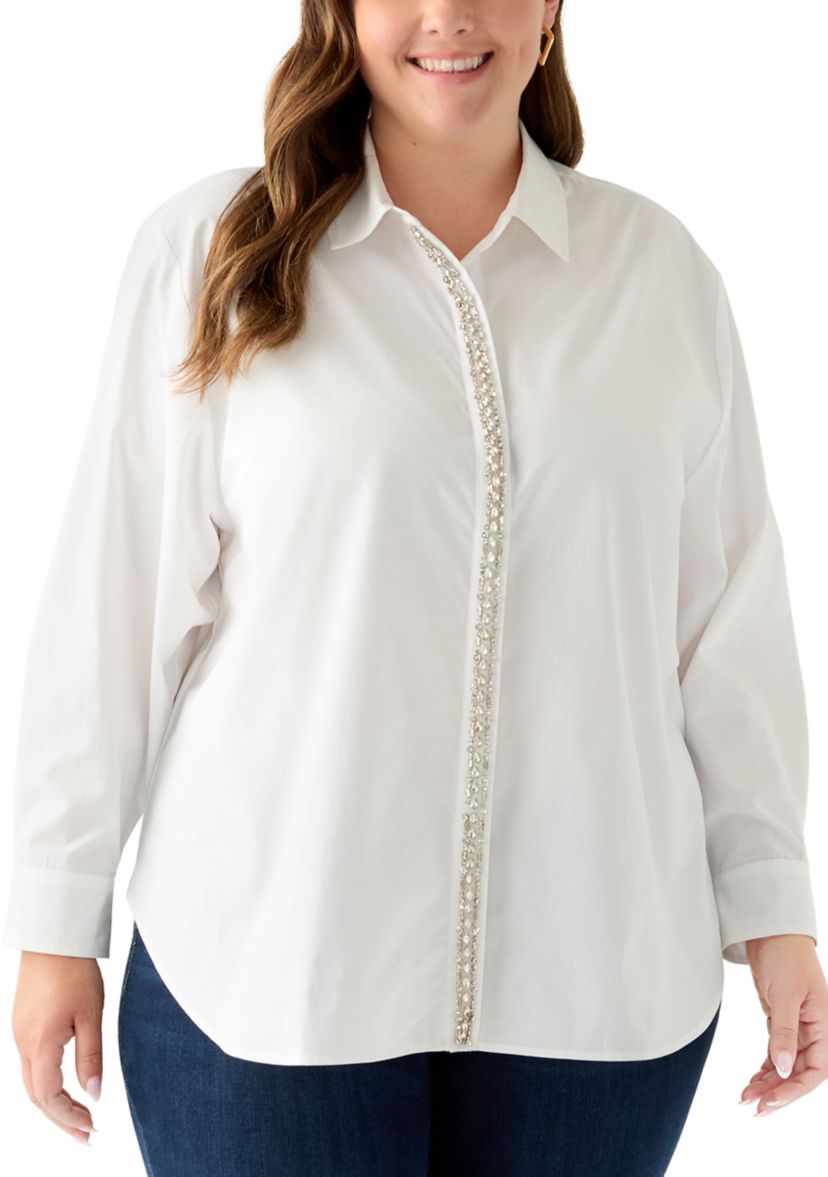 Plus Size Embellished Button Front Top
