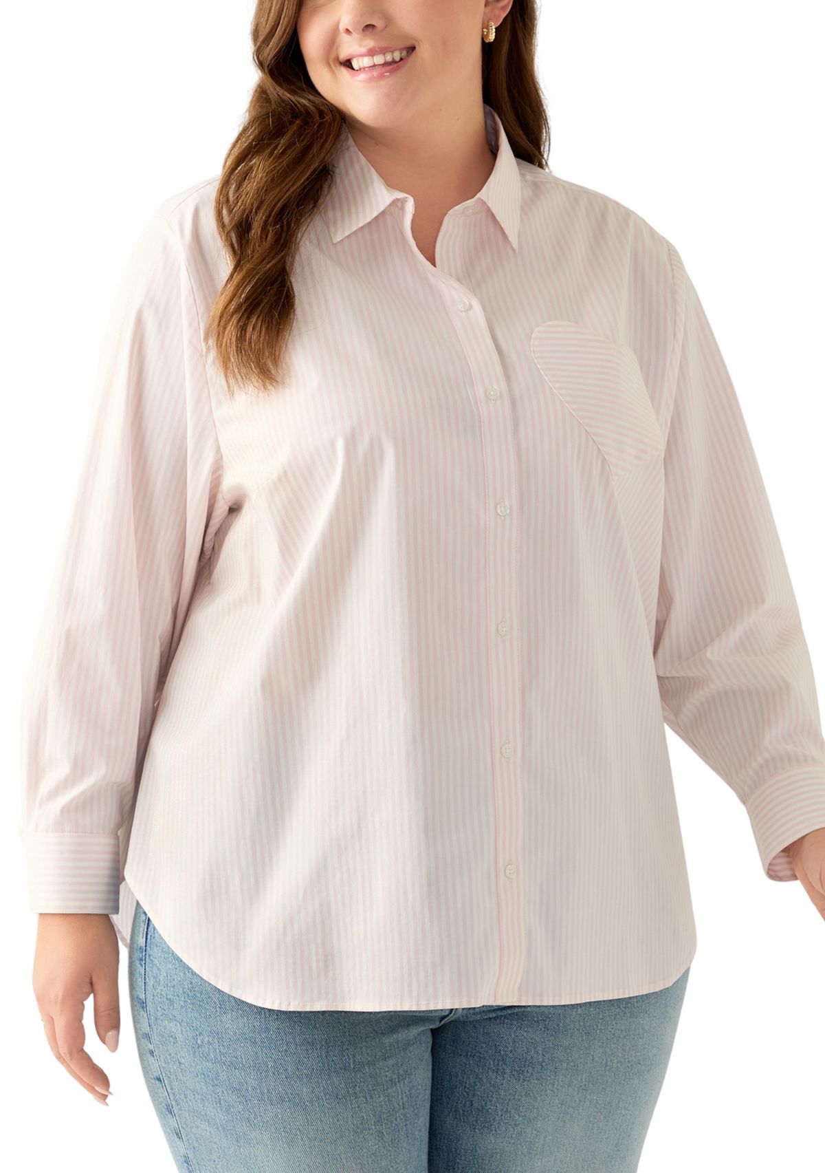 Plus Size Tunic Button Up Shirt