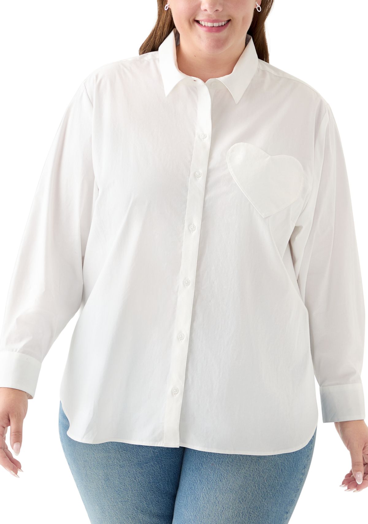Plus Size Long Sleeve Heart Tunic Button-Up Shirt