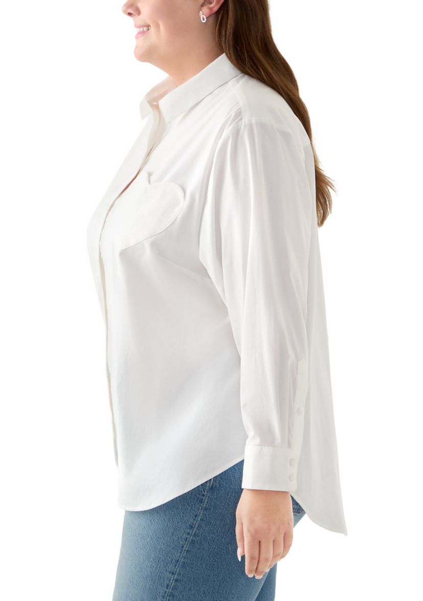 Plus Size Long Sleeve Heart Tunic Button-Up Shirt