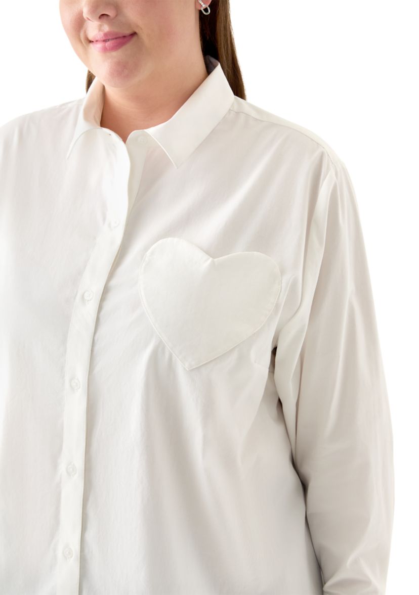 Plus Size Long Sleeve Heart Tunic Button-Up Shirt