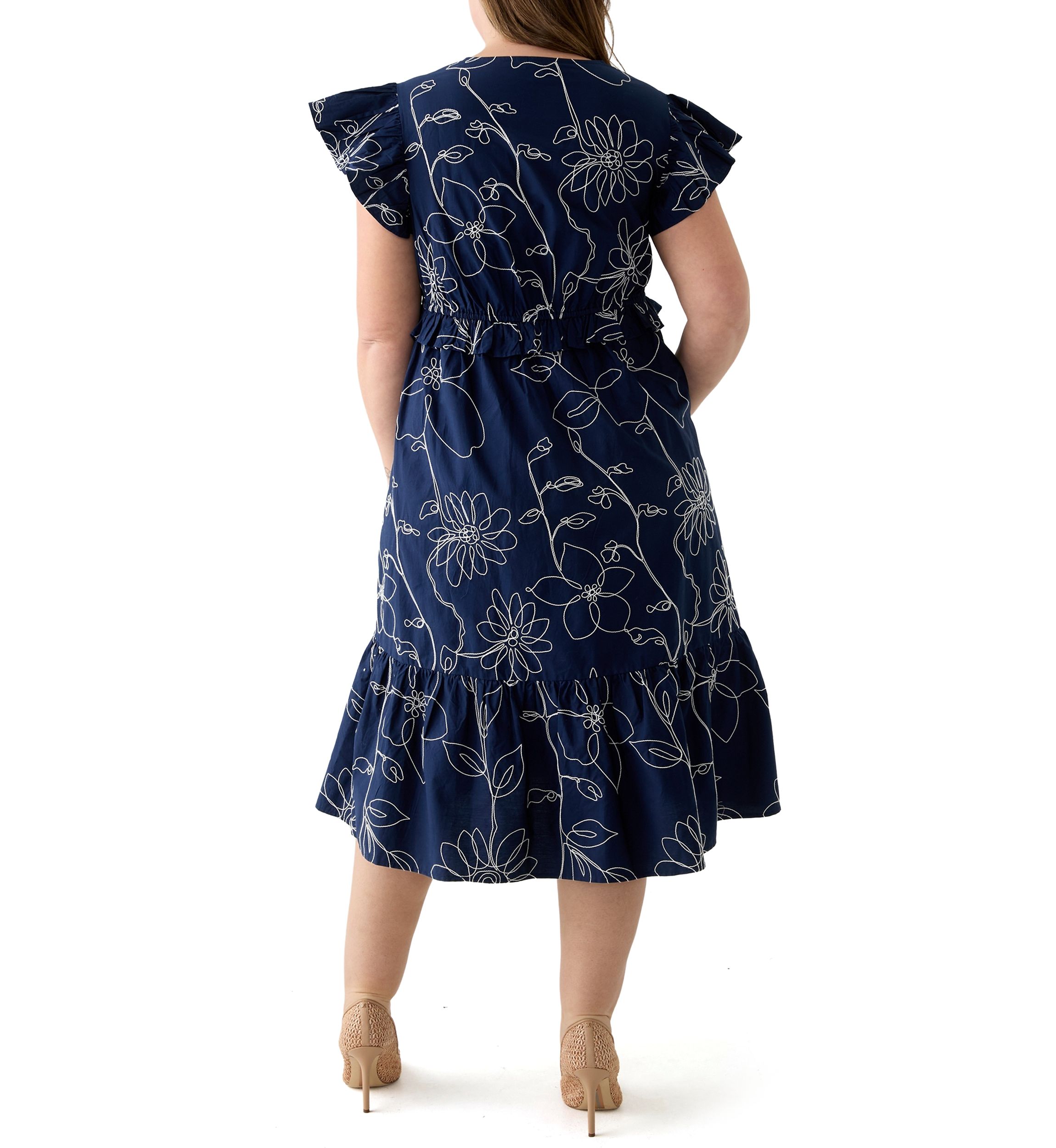Plus Size Flutter Sleeve V-Neck Dress