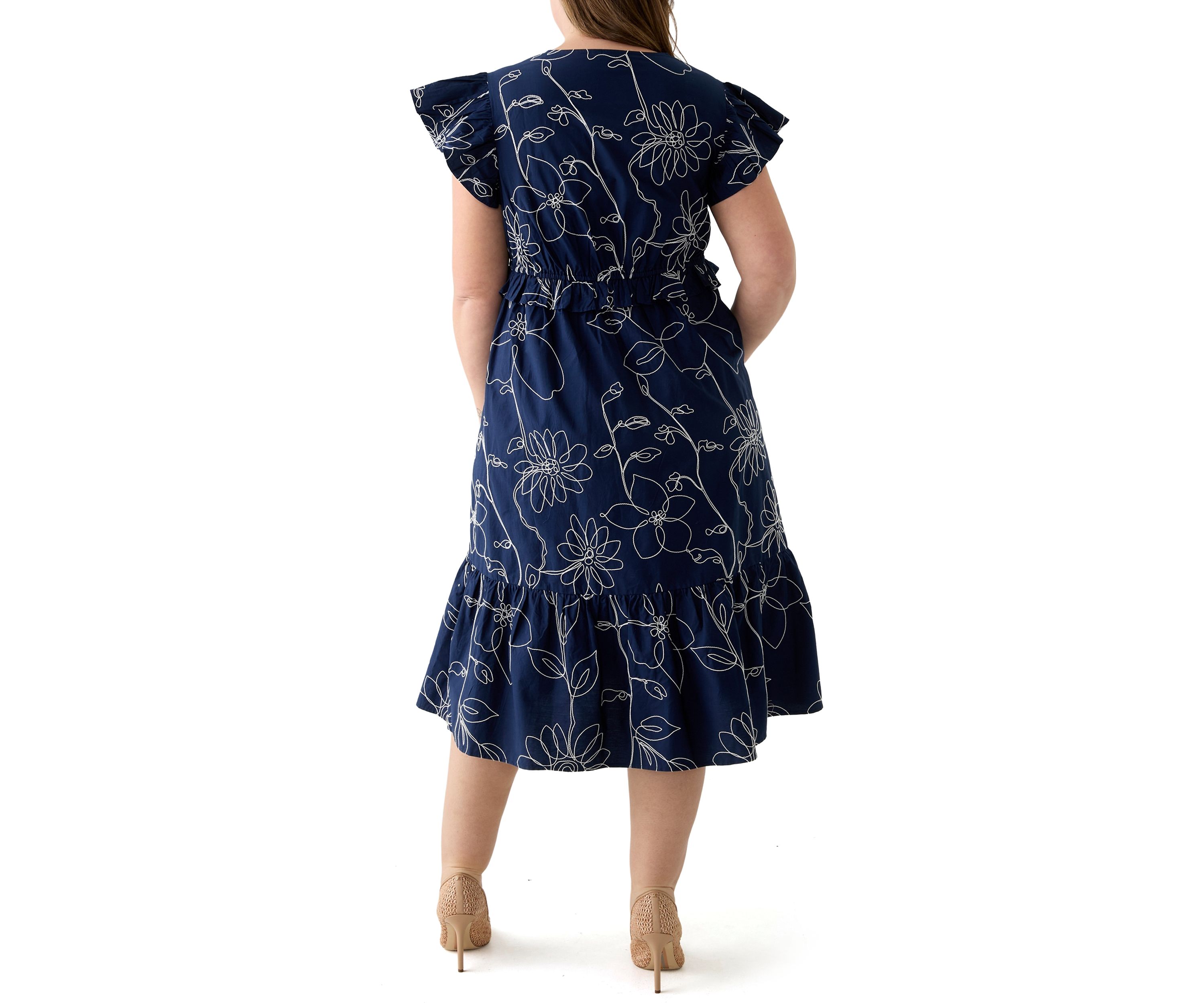 Plus Size Flutter Sleeve V-Neck Dress