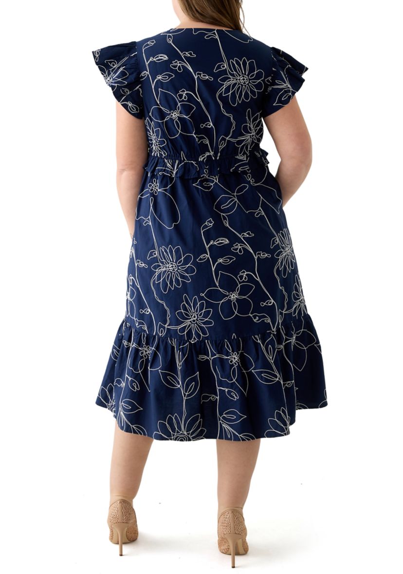 Plus Size Flutter Sleeve V-Neck Dress