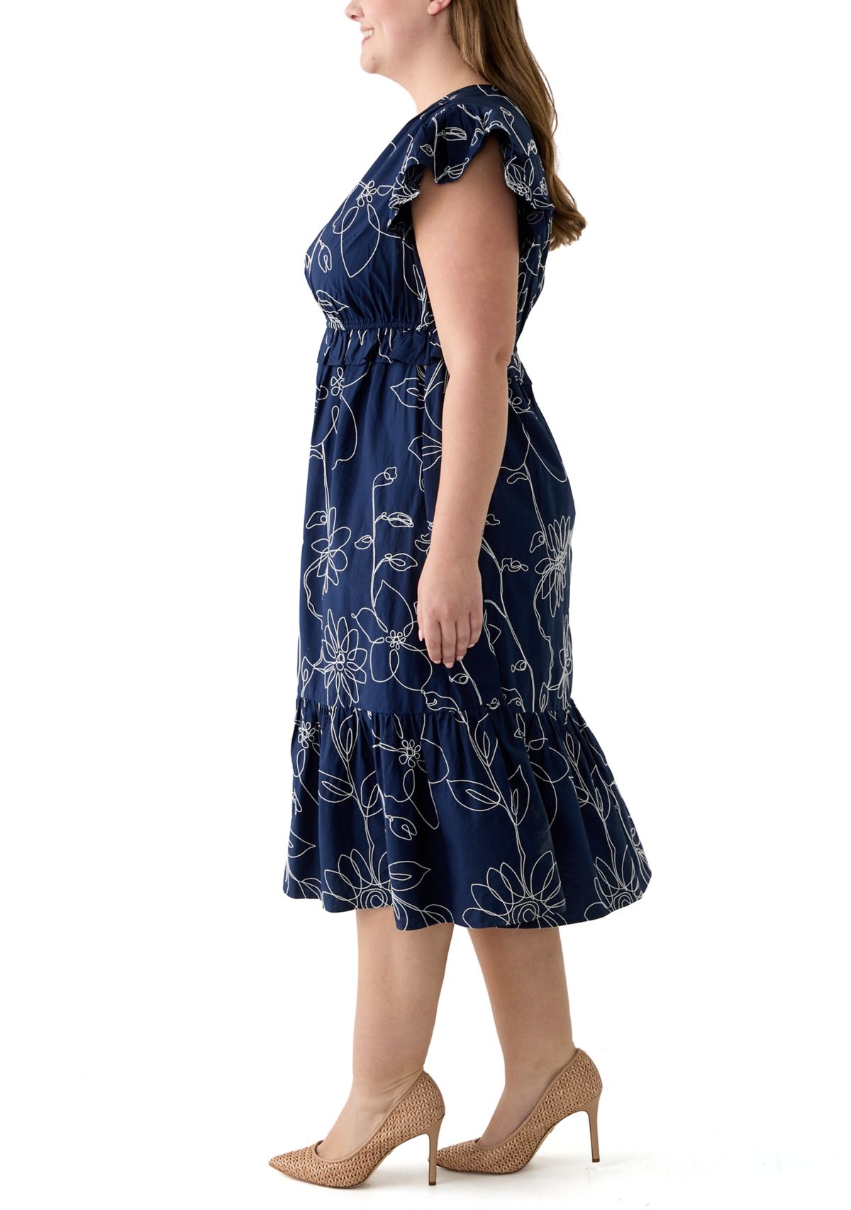 Plus Size Flutter Sleeve V-Neck Dress