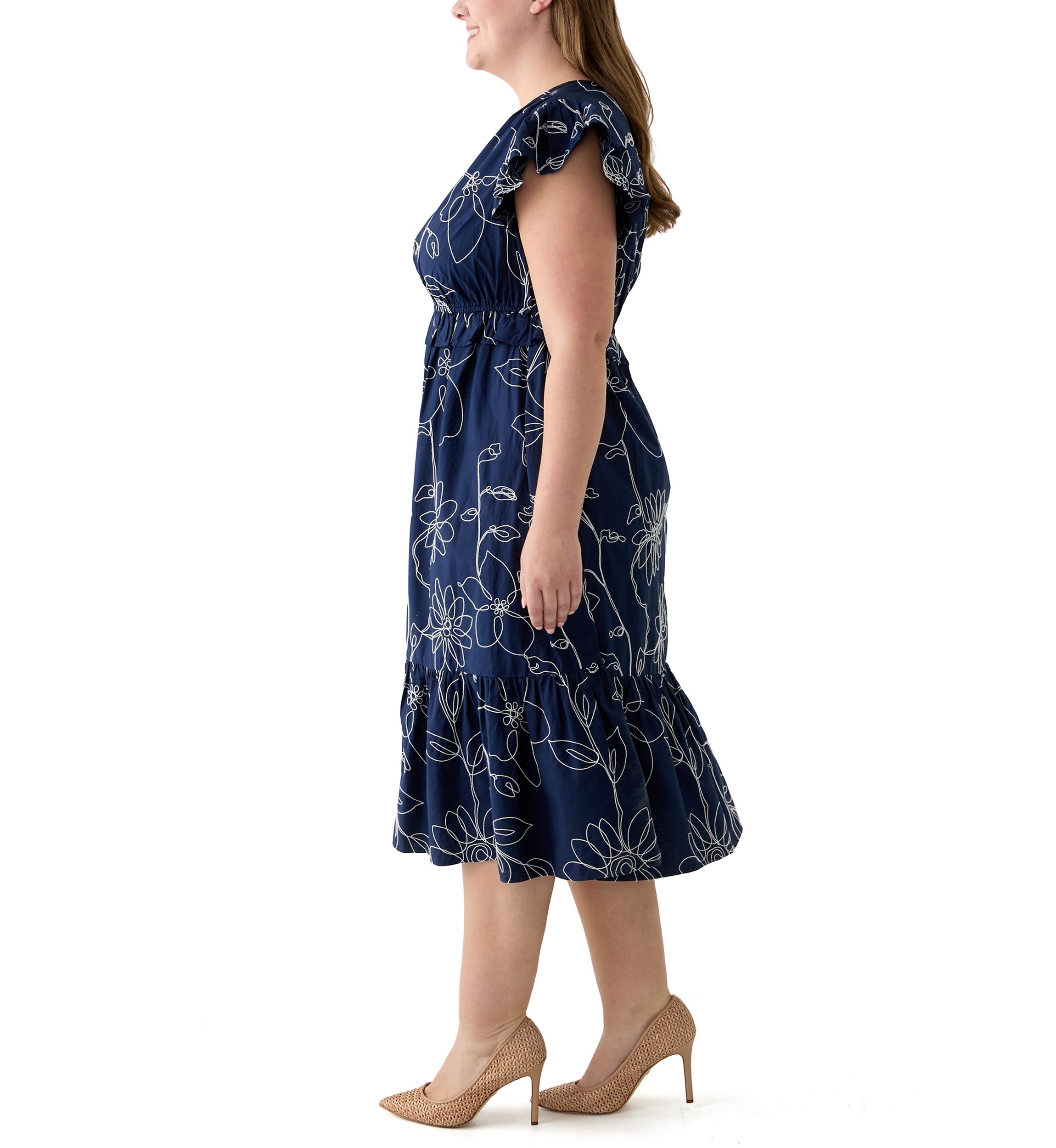 Plus Size Flutter Sleeve V-Neck Dress