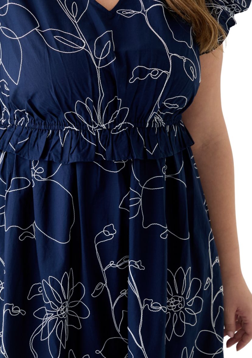 Plus Size Flutter Sleeve V-Neck Dress