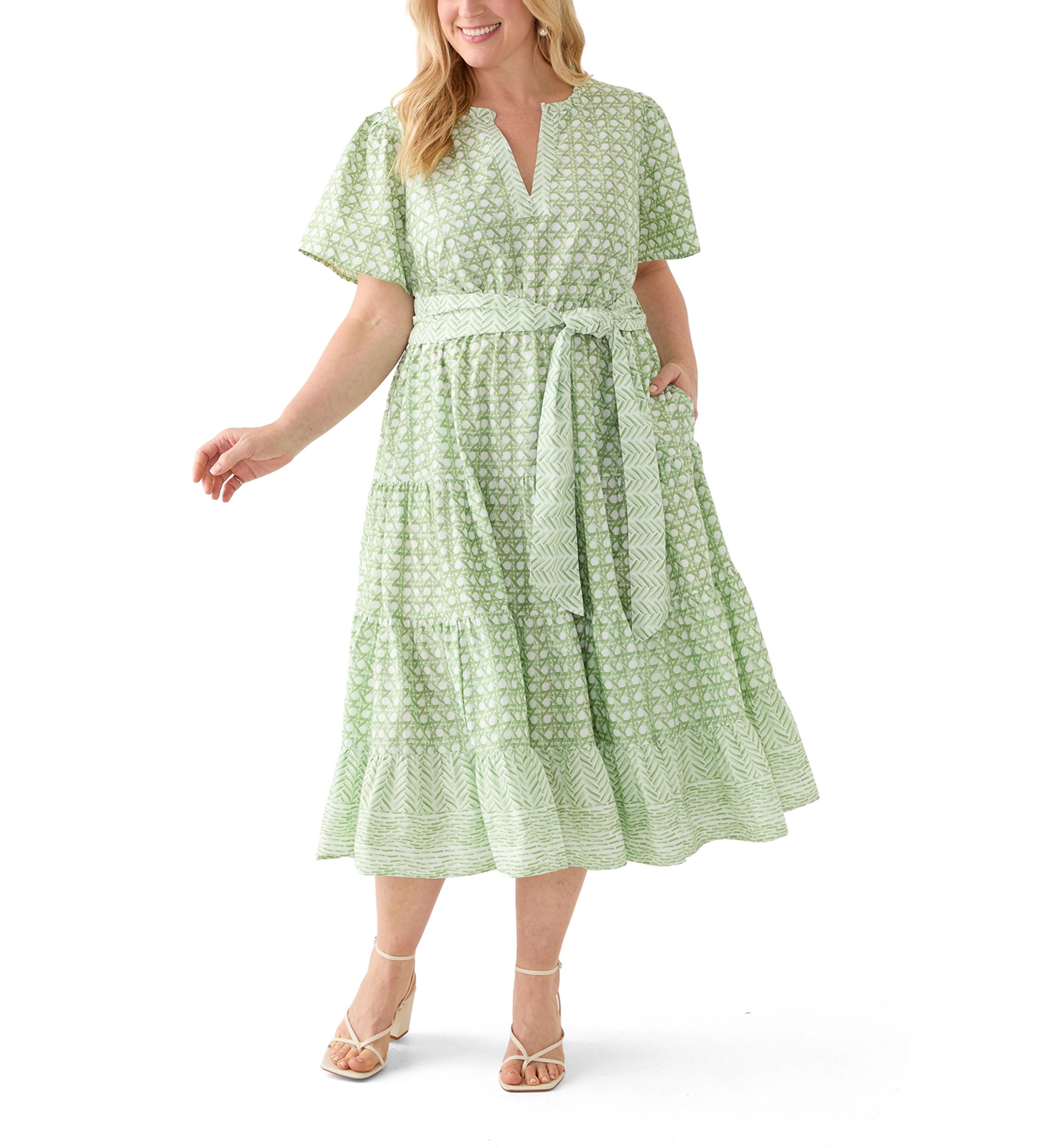 Plus Size Short Sleeve Belted Midi Dress