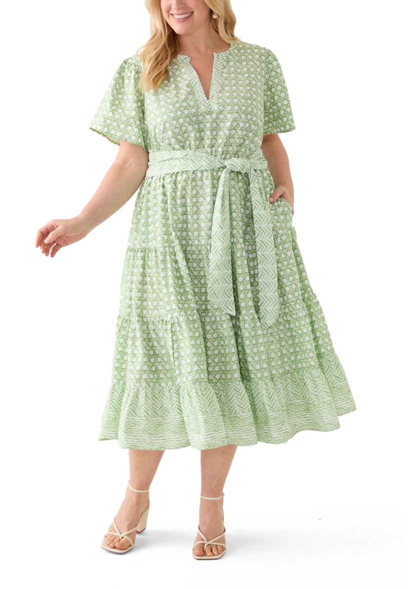 Plus Size Short Sleeve Belted Midi Dress