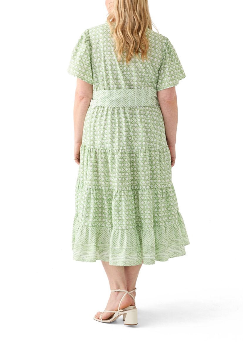 Plus Size Short Sleeve Belted Midi Dress