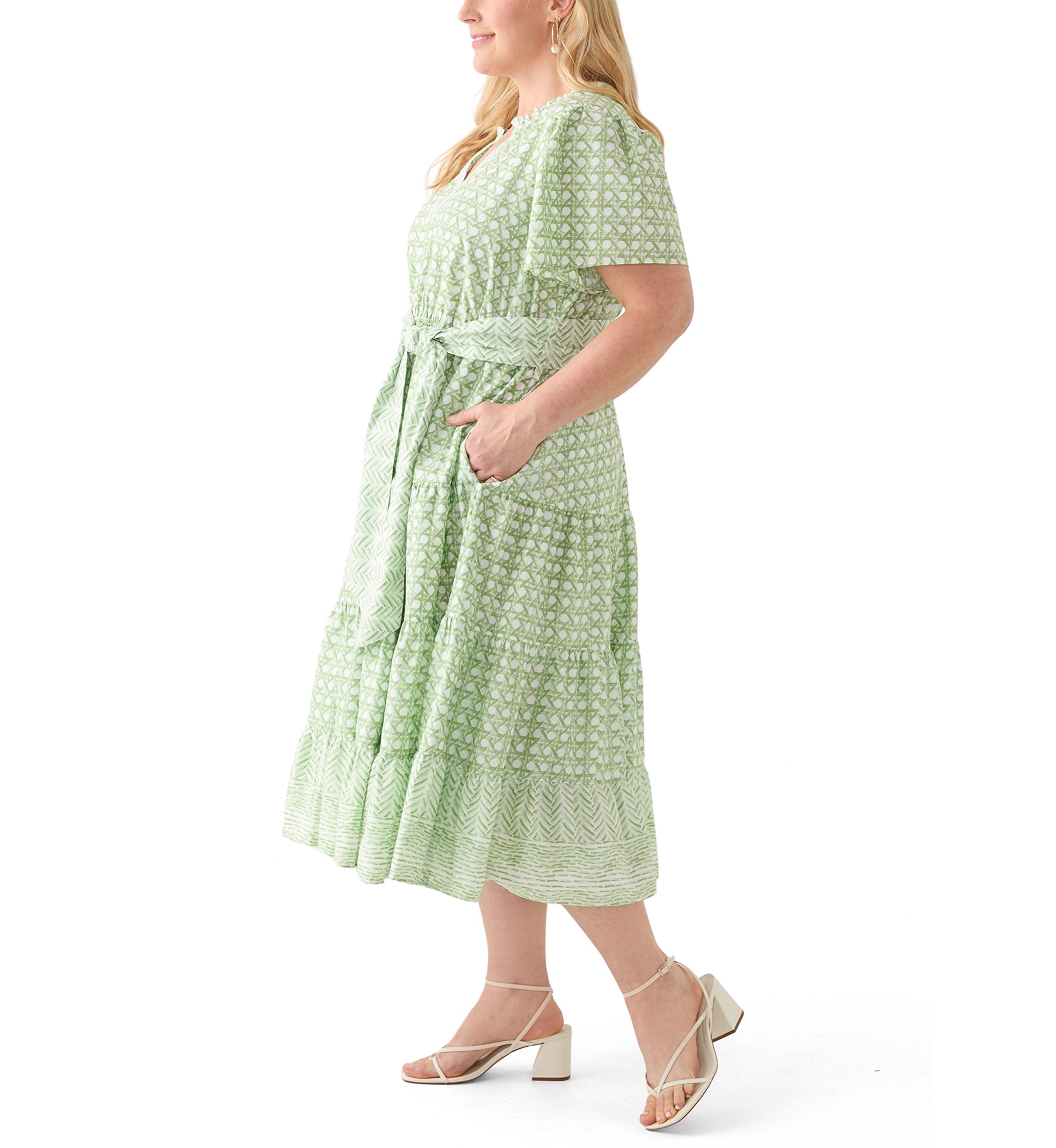 Plus Size Short Sleeve Belted Midi Dress