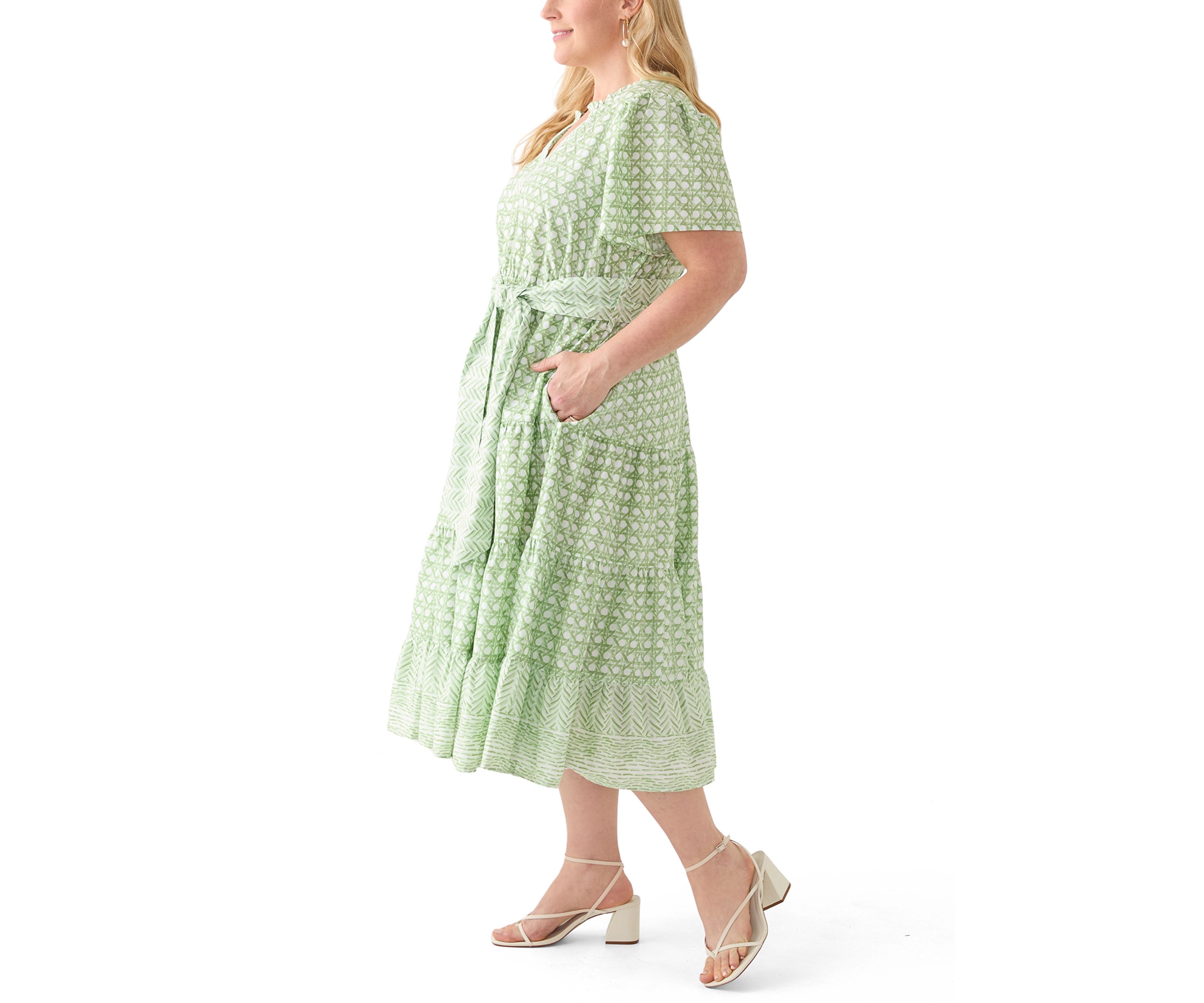 Plus Size Short Sleeve Belted Midi Dress