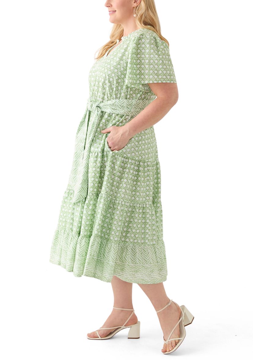 Plus Size Short Sleeve Belted Midi Dress