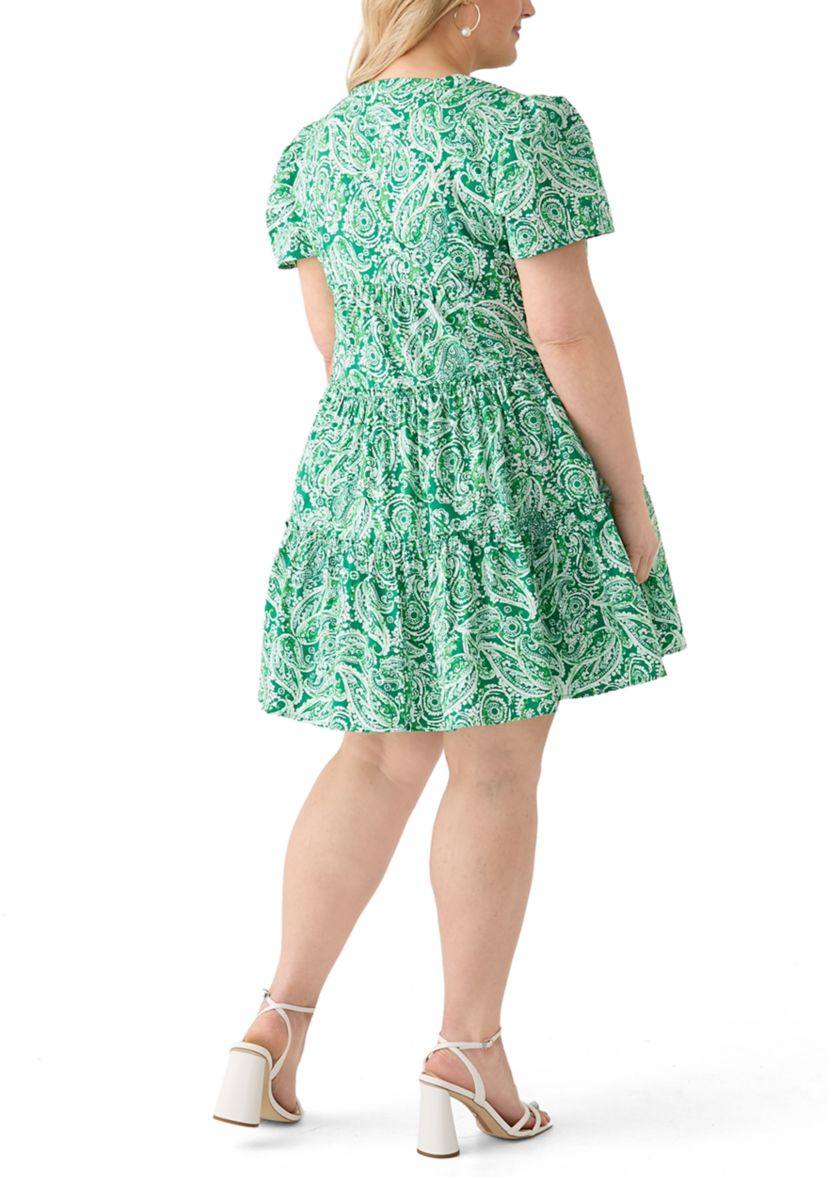 Plus Size Tired Printed Fit and Flare Mini Dress