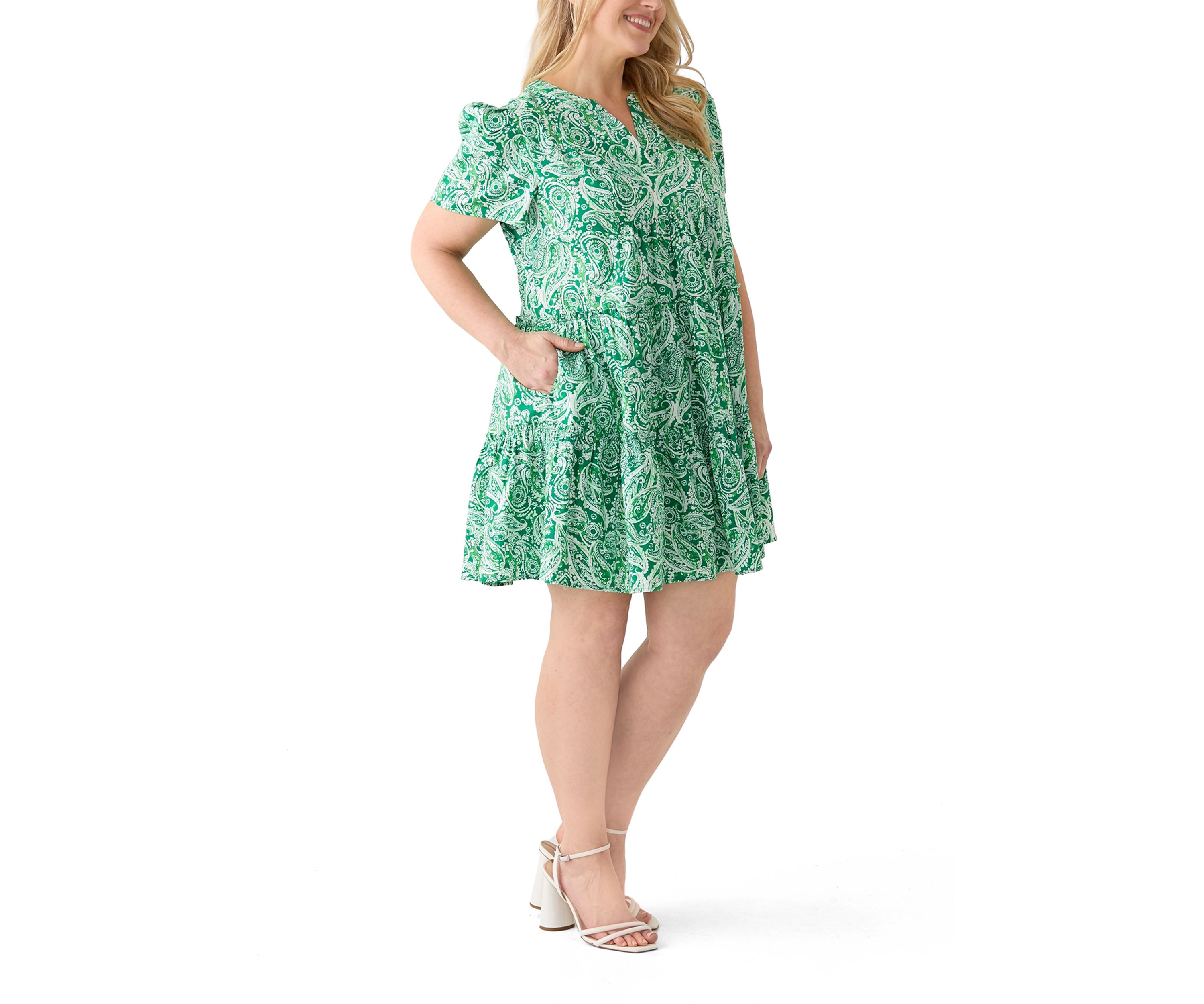 Plus Size Tired Printed Fit and Flare Mini Dress