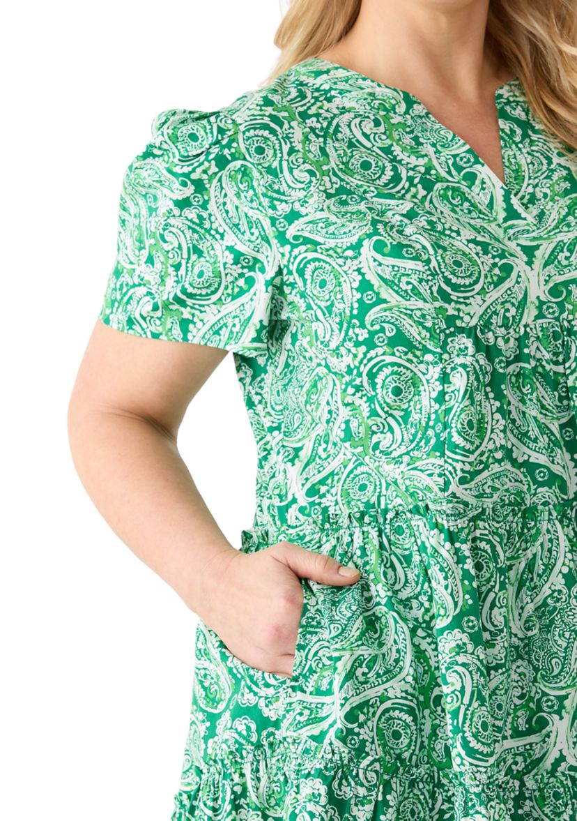 Plus Size Tired Printed Fit and Flare Mini Dress