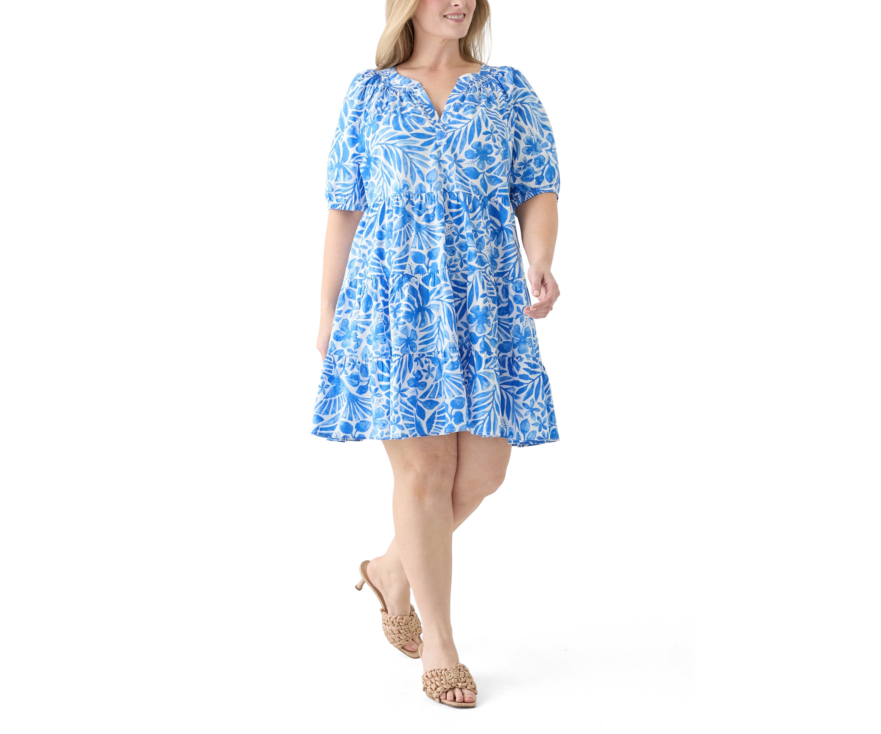Plus Size Puff Sleeve Peasant Dress