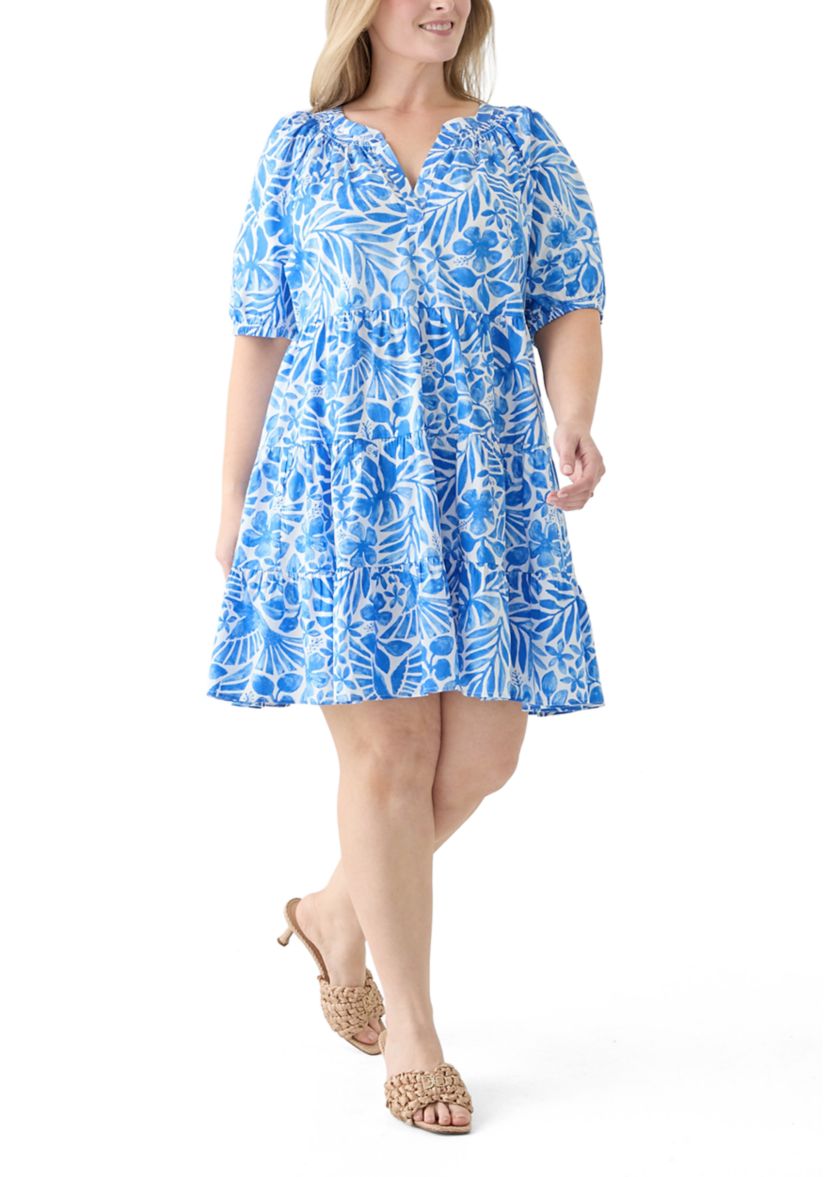 Plus Size Puff Sleeve Peasant Dress