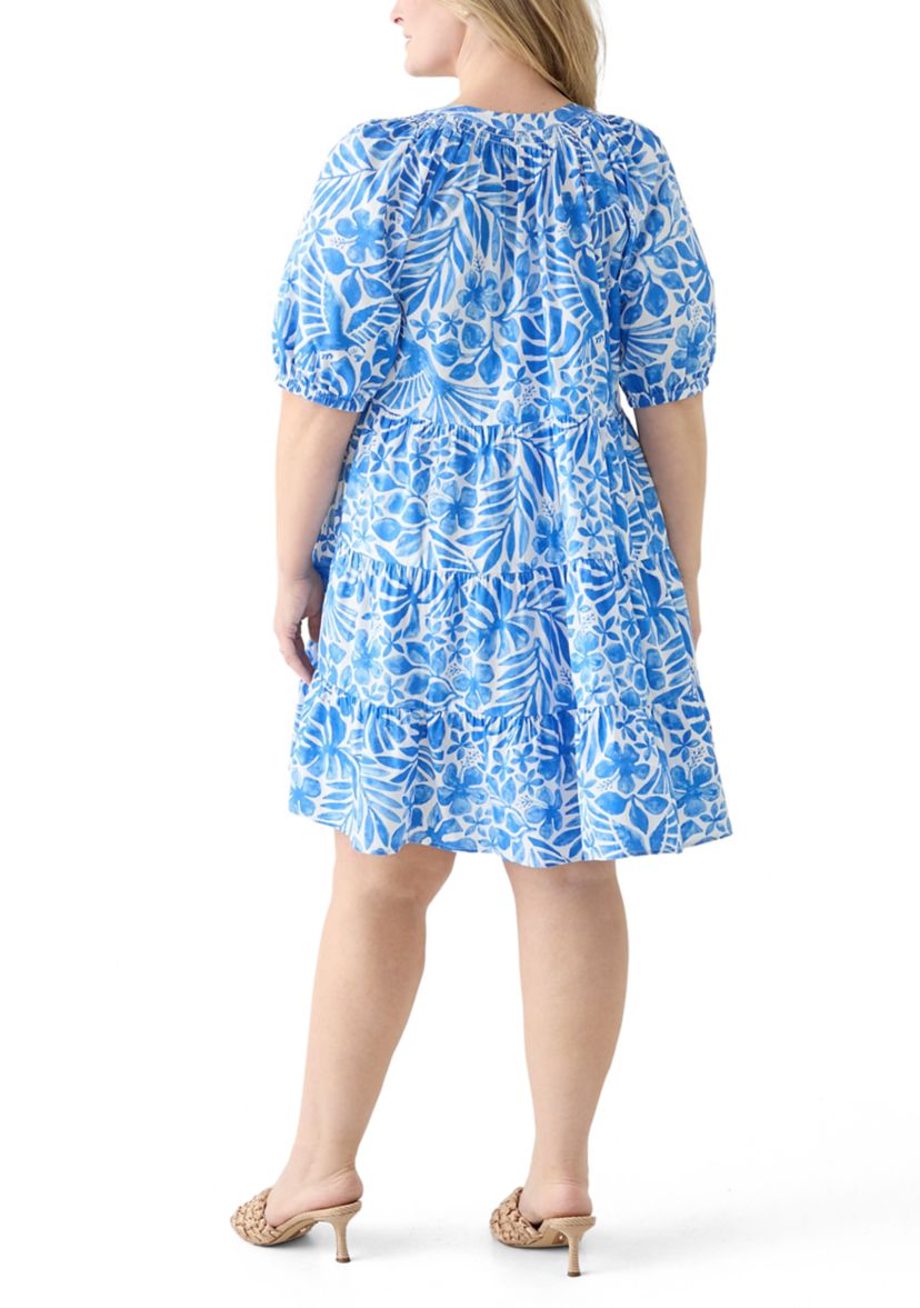 Plus Size Puff Sleeve Peasant Dress