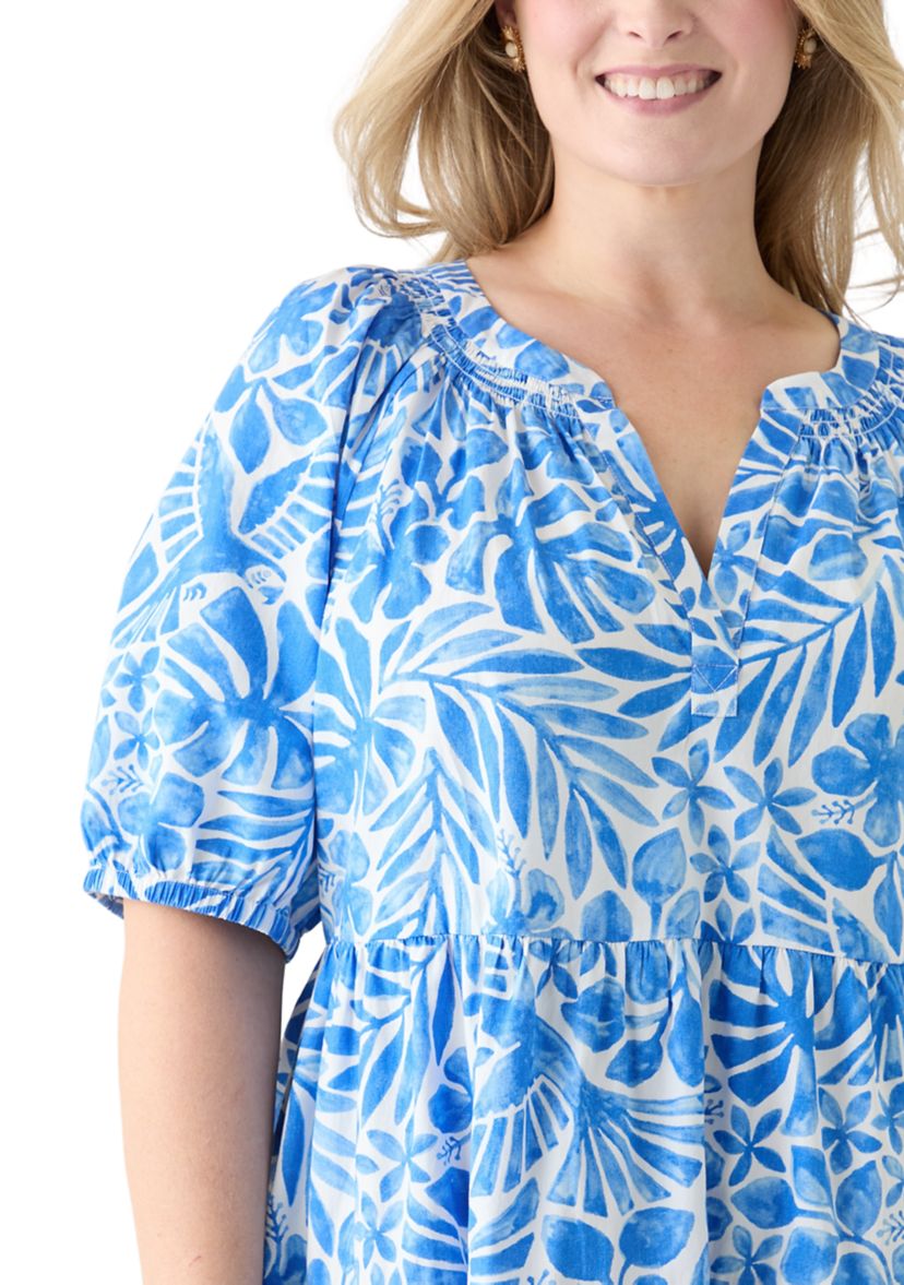 Plus Size Puff Sleeve Peasant Dress