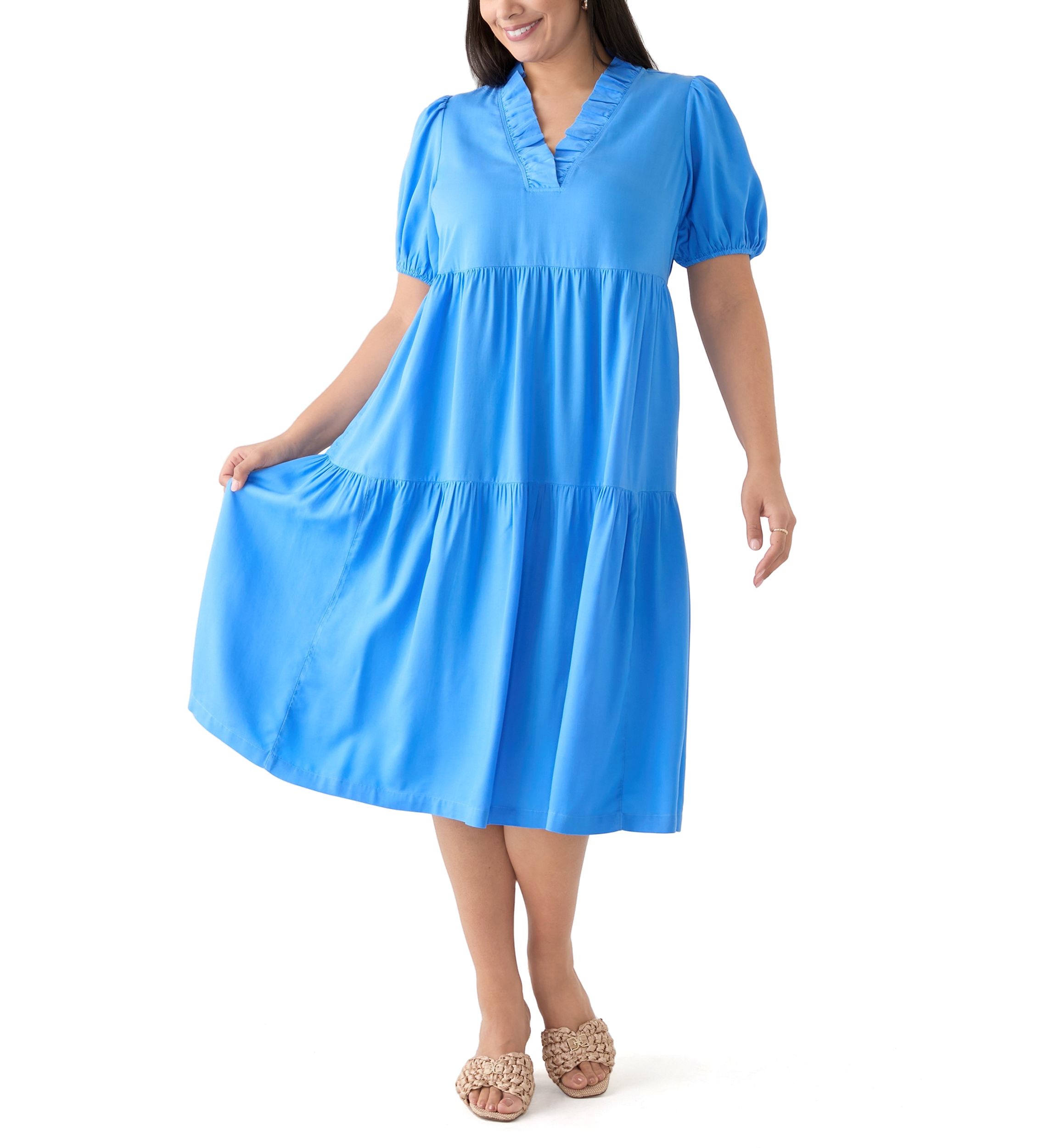 Plus Size Midi Ruffle Neck Dress