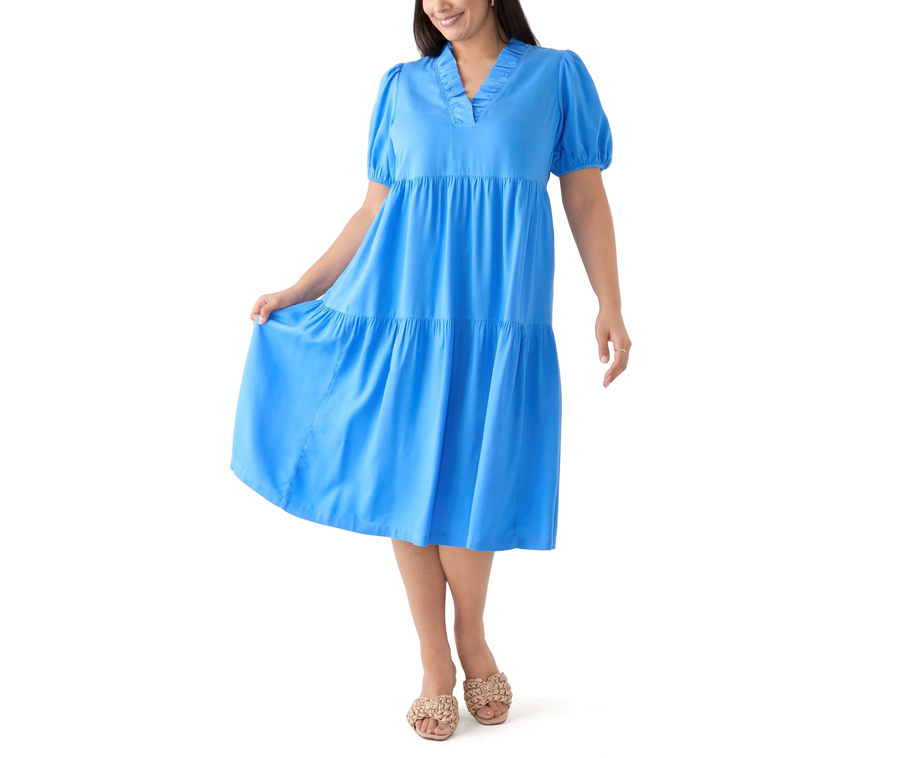 Plus Size Midi Ruffle Neck Dress