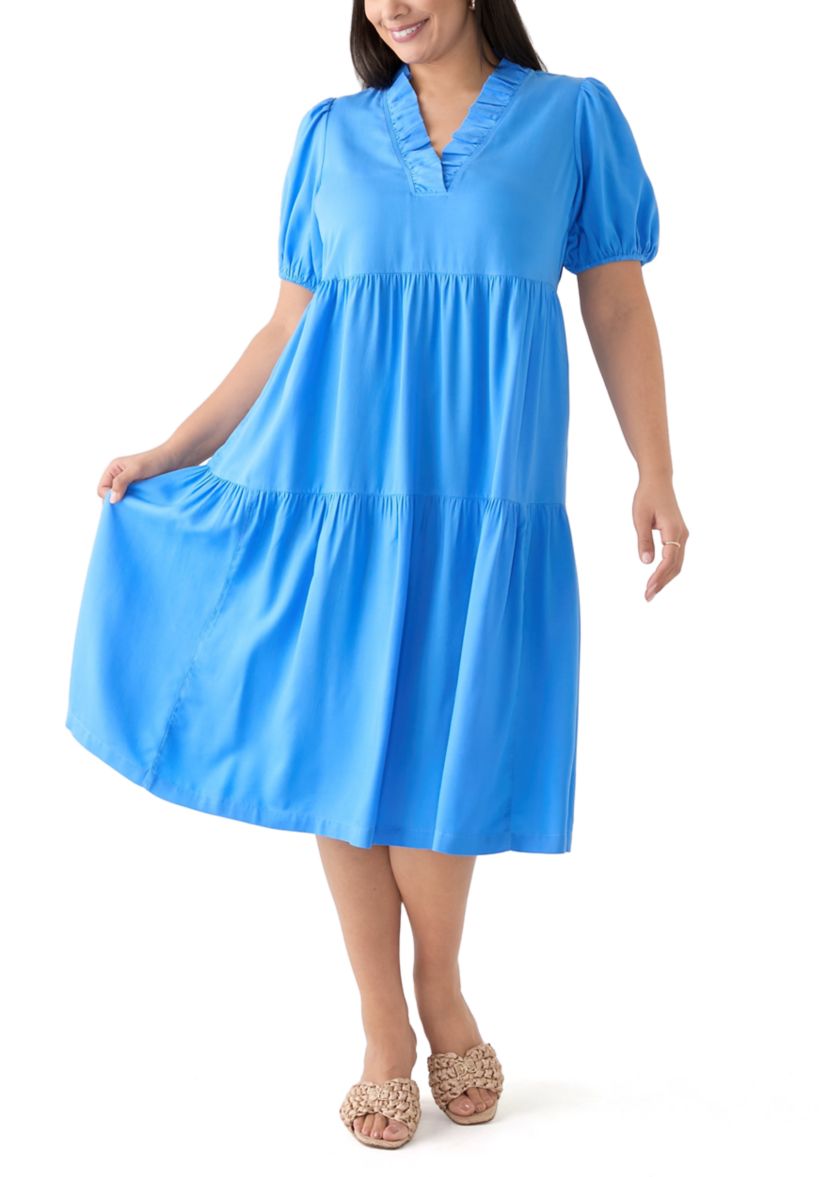 Plus Size Midi Ruffle Neck Dress