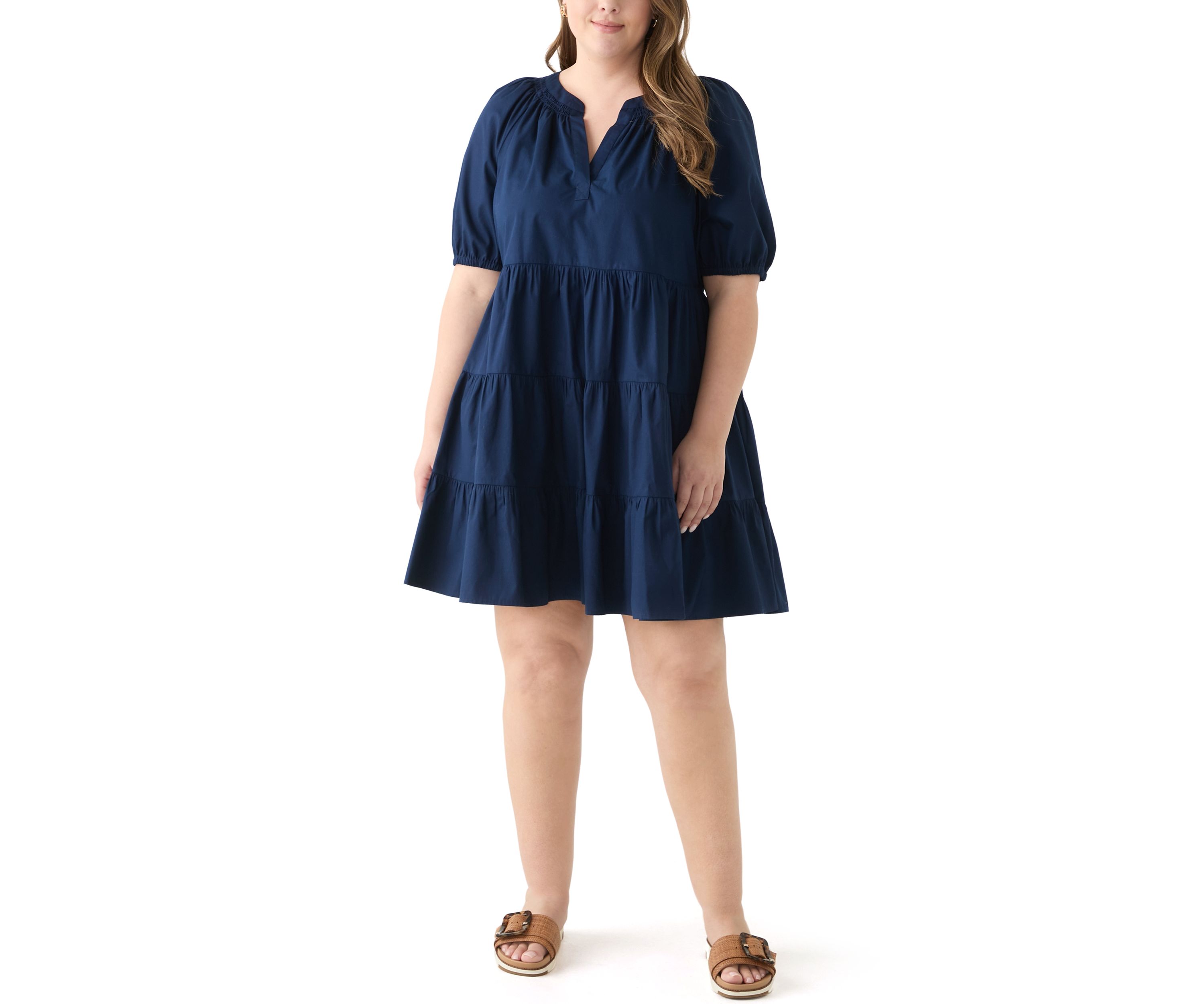 Plus Size Short Sleeve Solid Peasant Dress