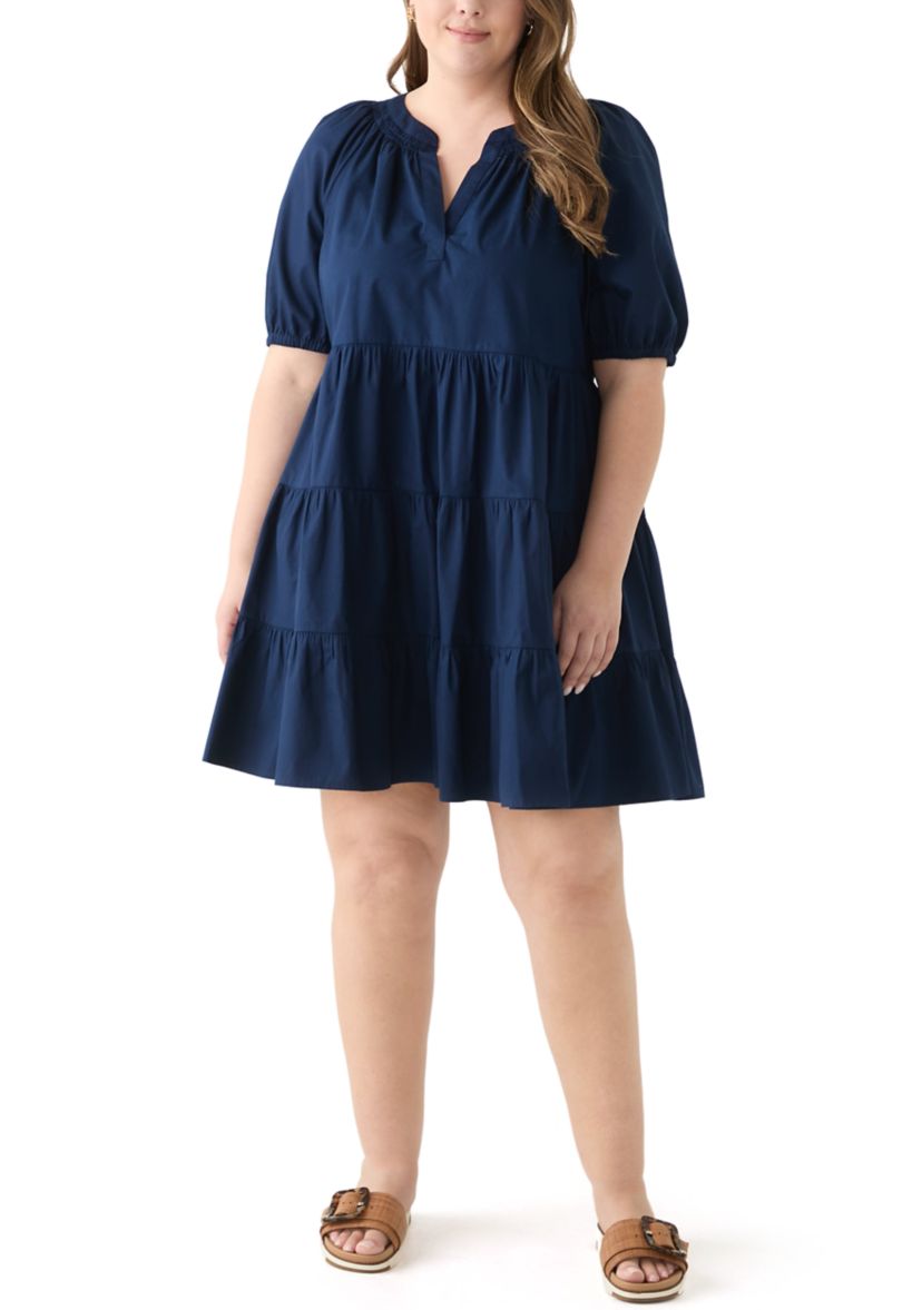 Plus Size Short Sleeve Solid Peasant Dress