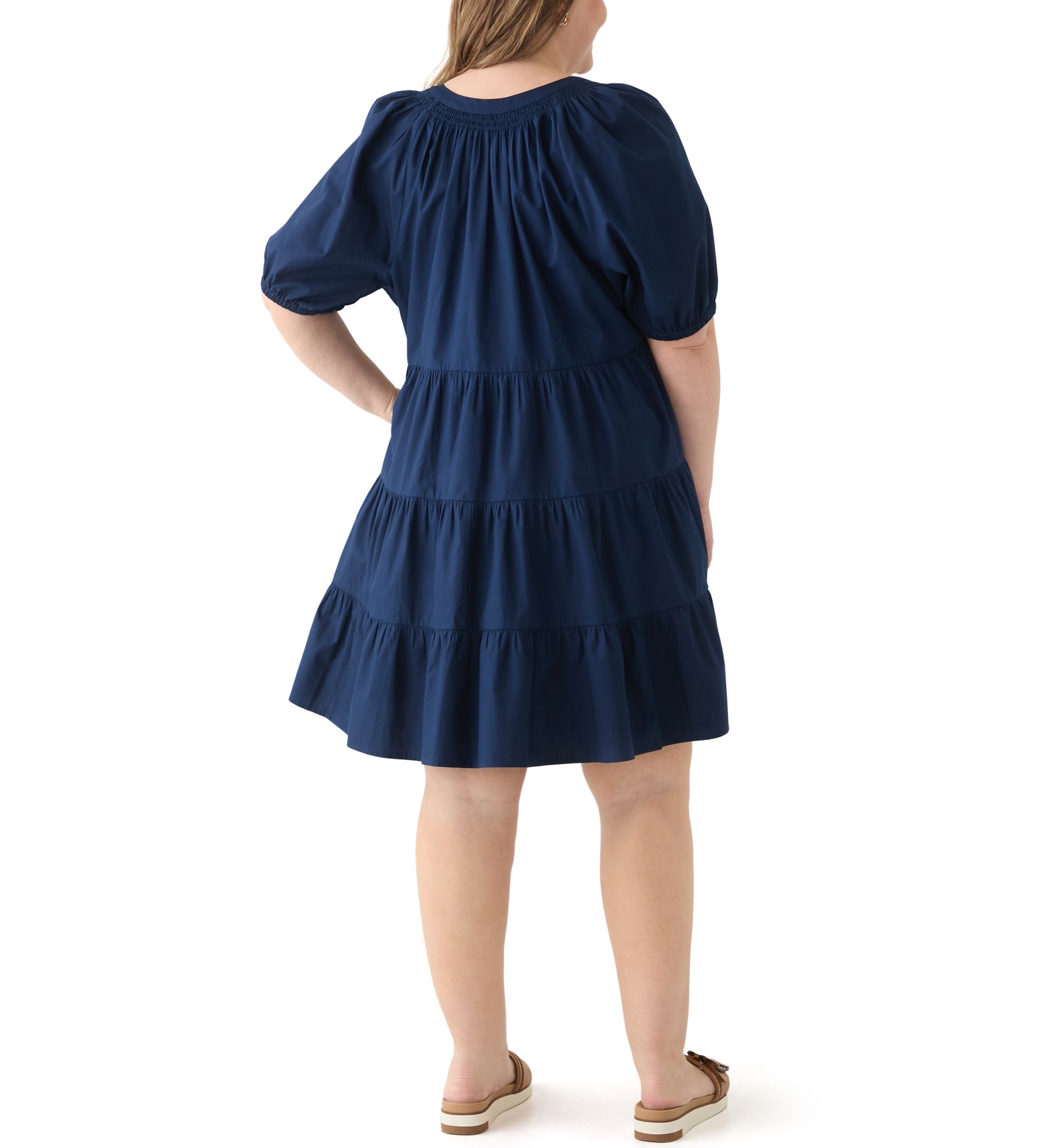 Plus Size Short Sleeve Solid Peasant Dress