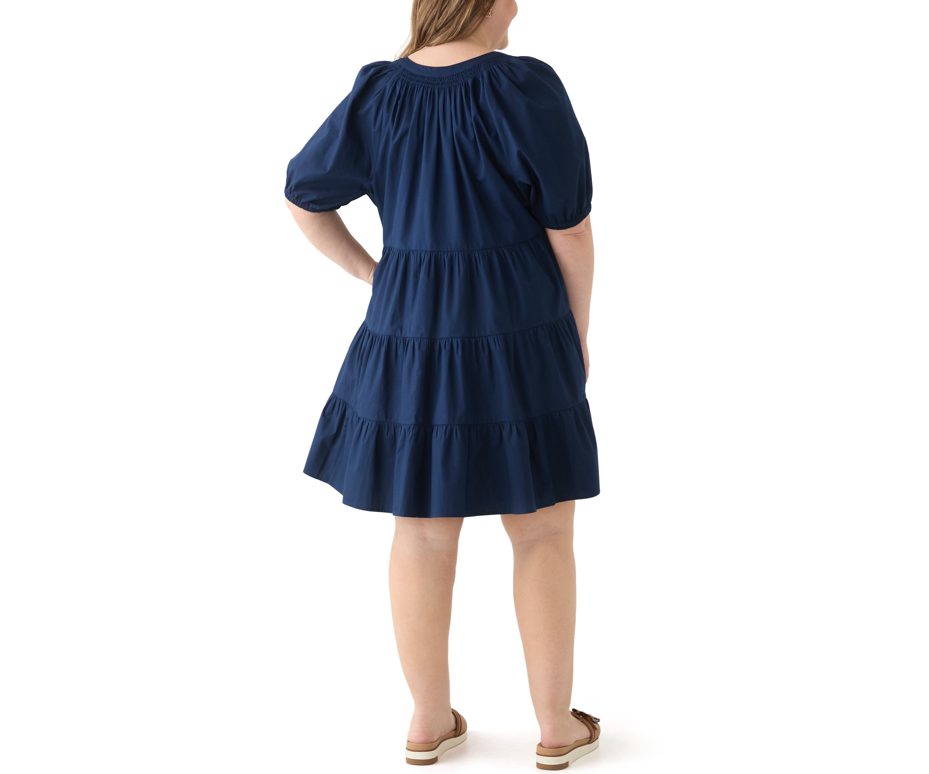 Plus Size Short Sleeve Solid Peasant Dress