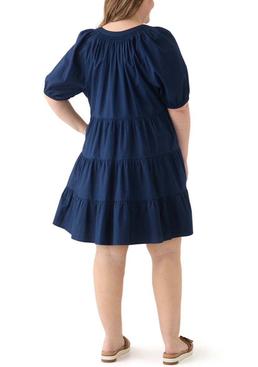 Plus Size Short Sleeve Solid Peasant Dress