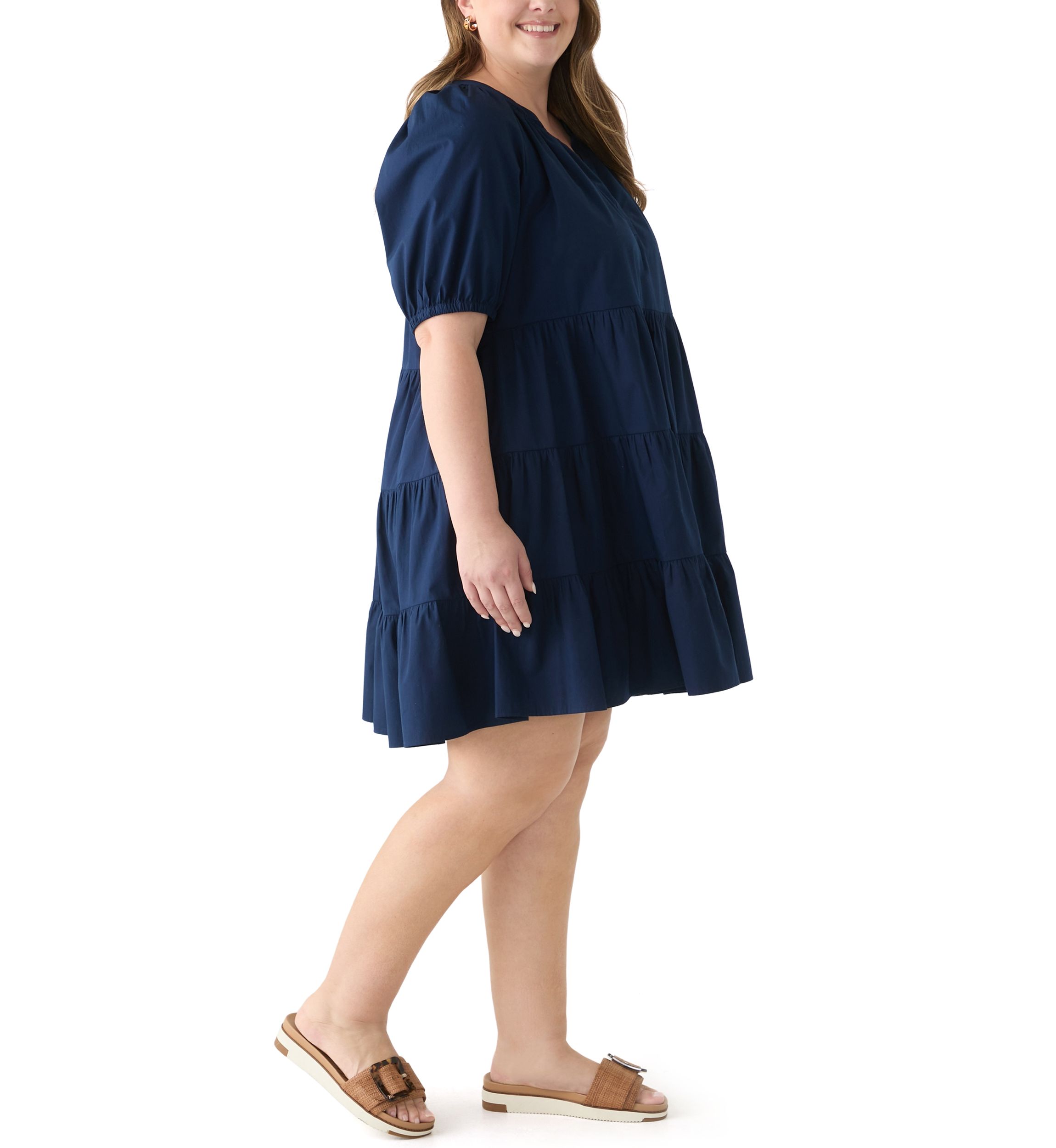 Plus Size Short Sleeve Solid Peasant Dress