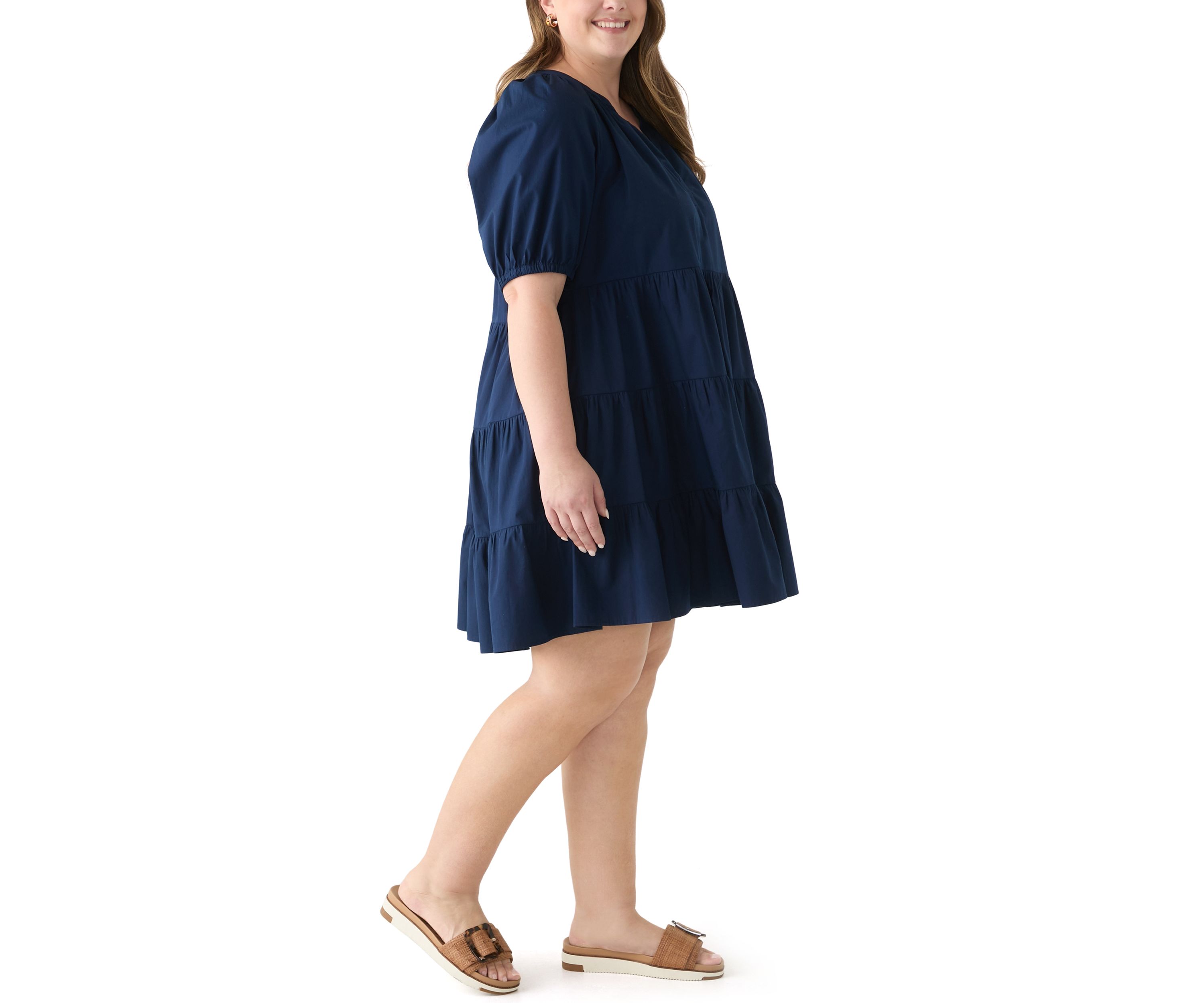 Plus Size Short Sleeve Solid Peasant Dress