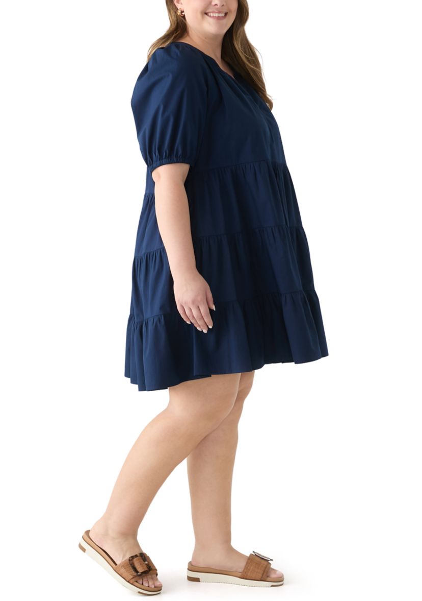 Plus Size Short Sleeve Solid Peasant Dress