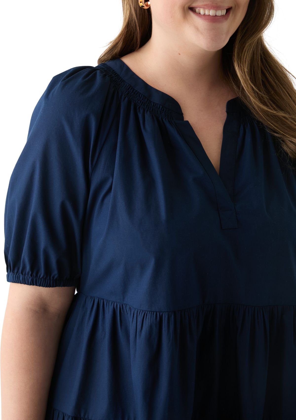 Plus Size Short Sleeve Solid Peasant Dress