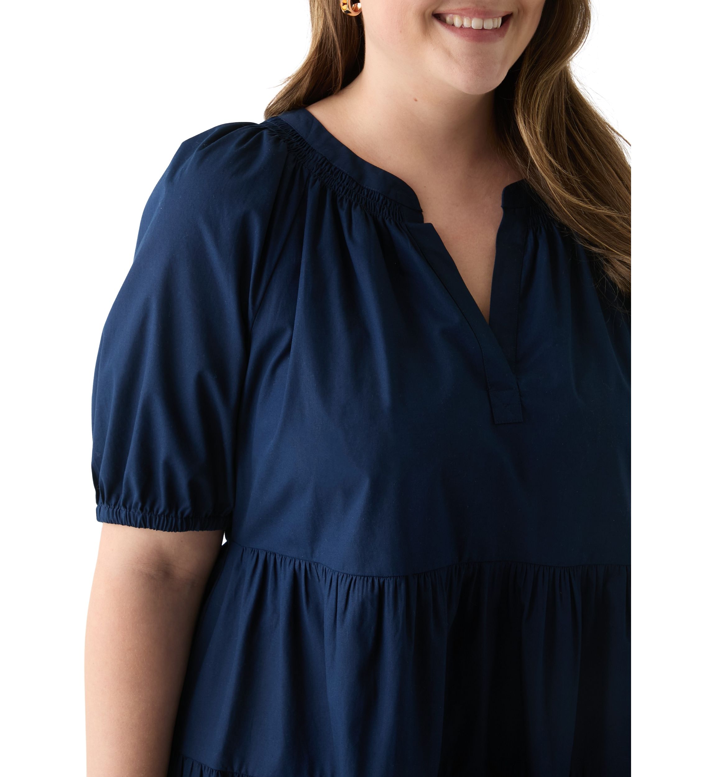 Plus Size Short Sleeve Solid Peasant Dress