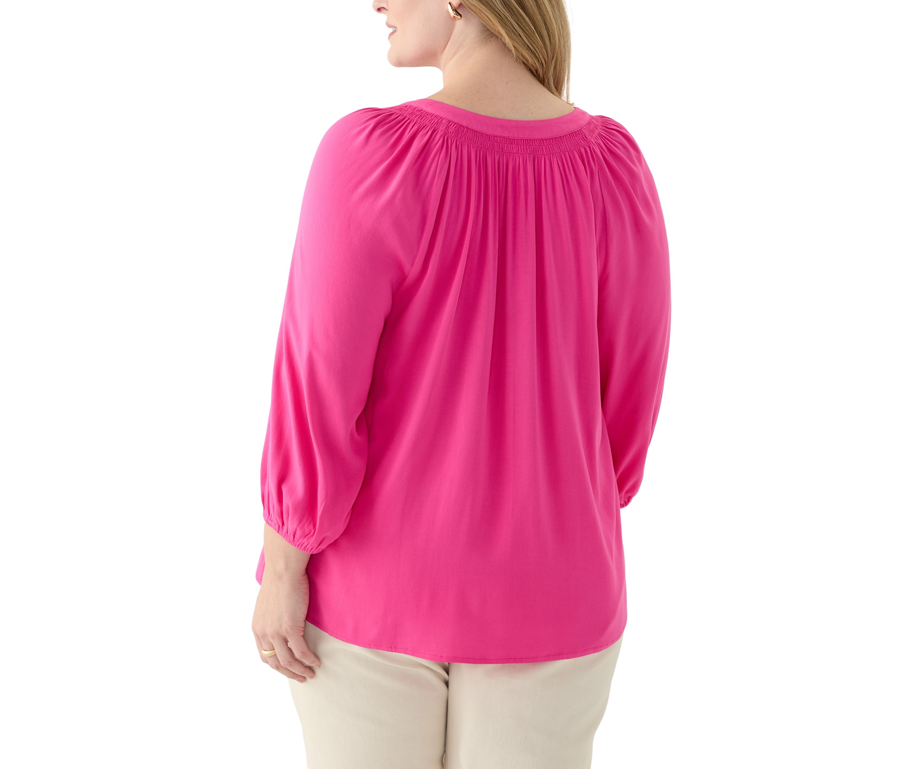 Plus Size 3/4 Sleeve Trim Peasant Blouse