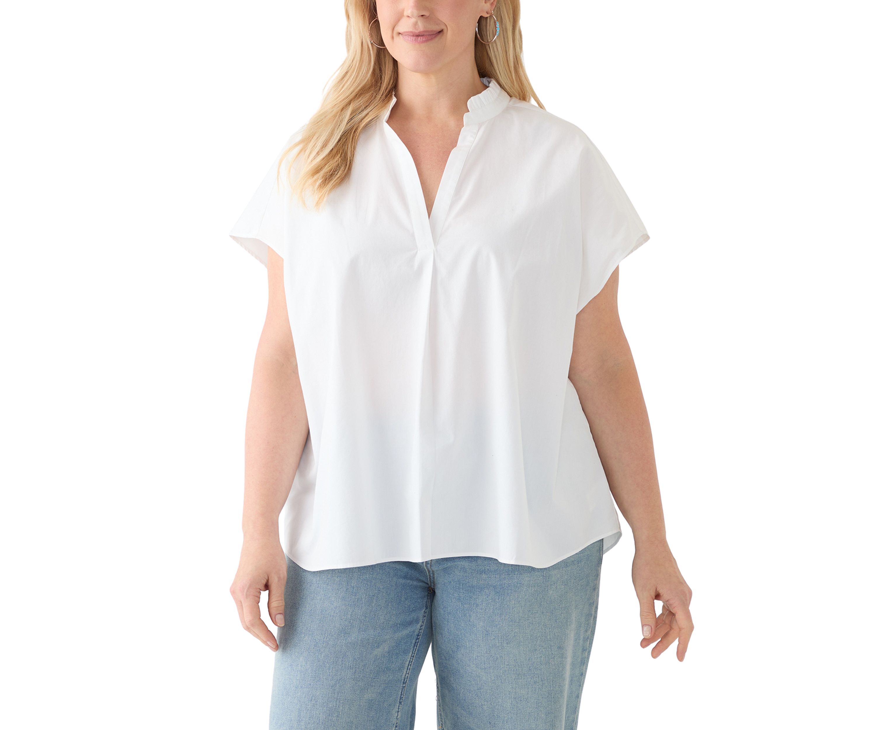 Plus Size Short Sleeve Dolman Ruffle Neck Top