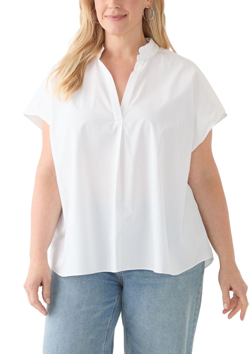 Plus Size Short Sleeve Dolman Ruffle Neck Top
