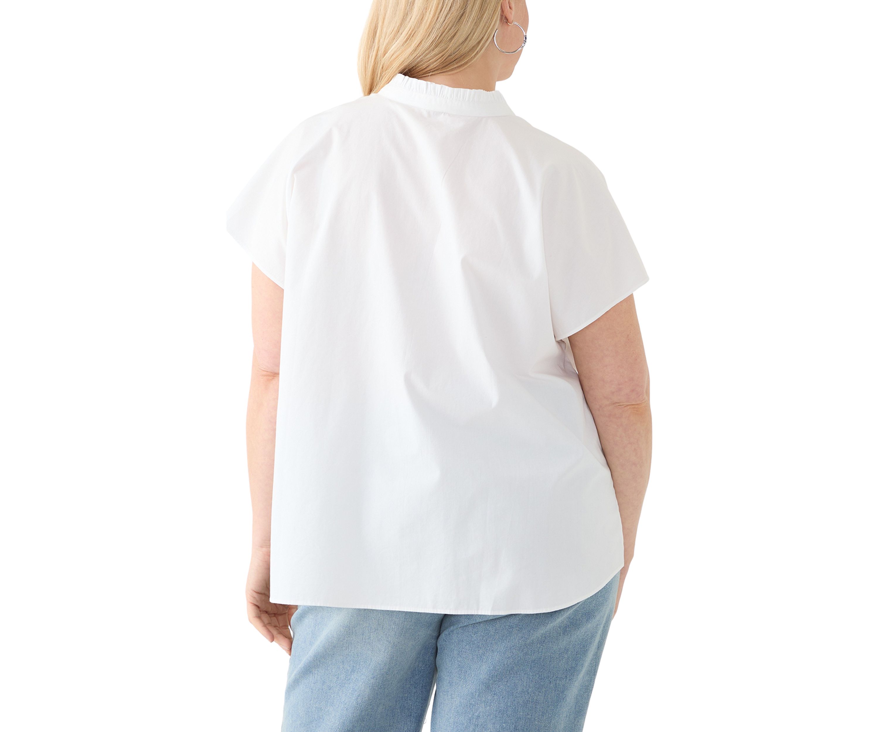 Plus Size Short Sleeve Dolman Ruffle Neck Top
